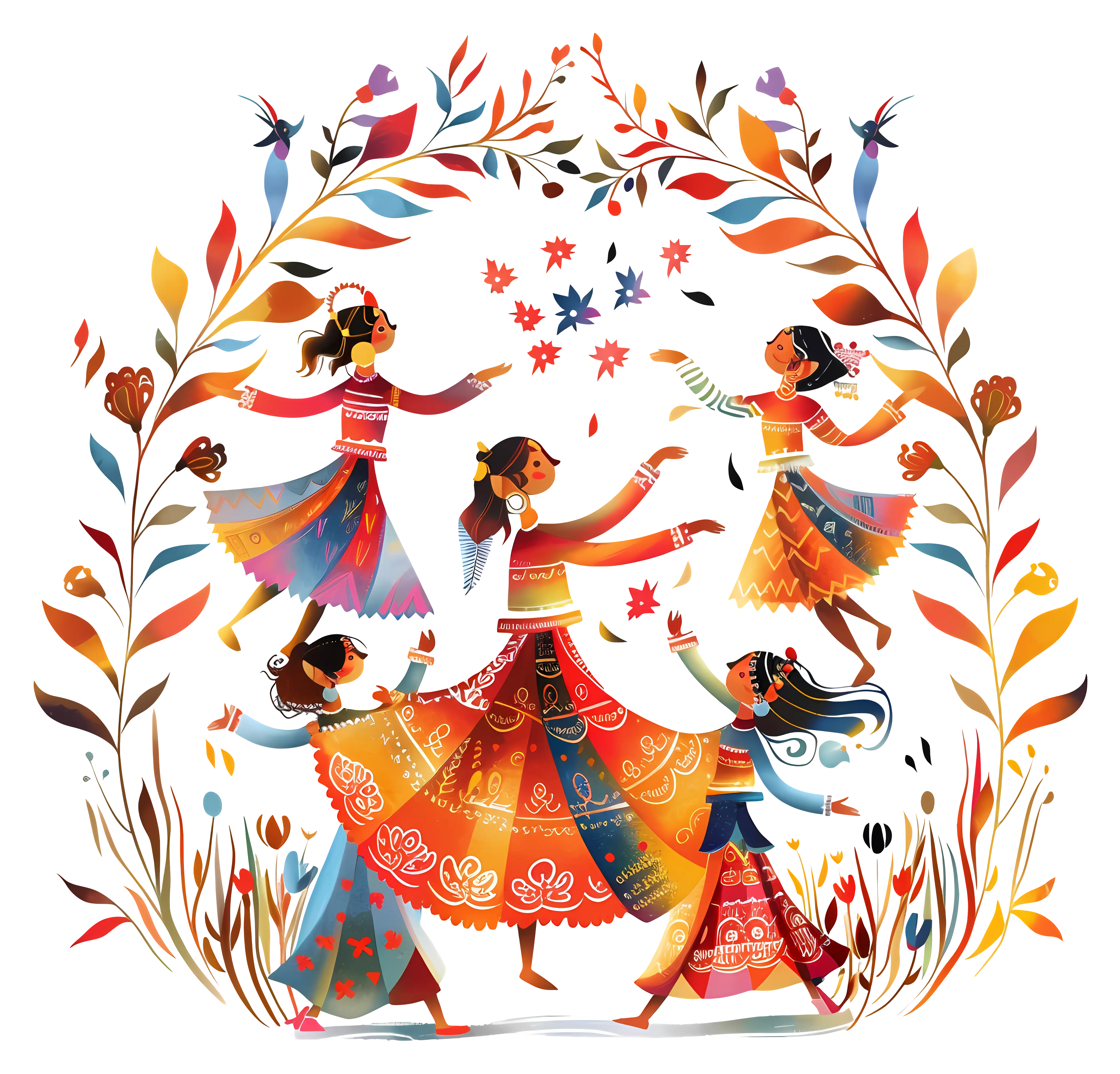 Colorful Dancing Women in Traditional Attire