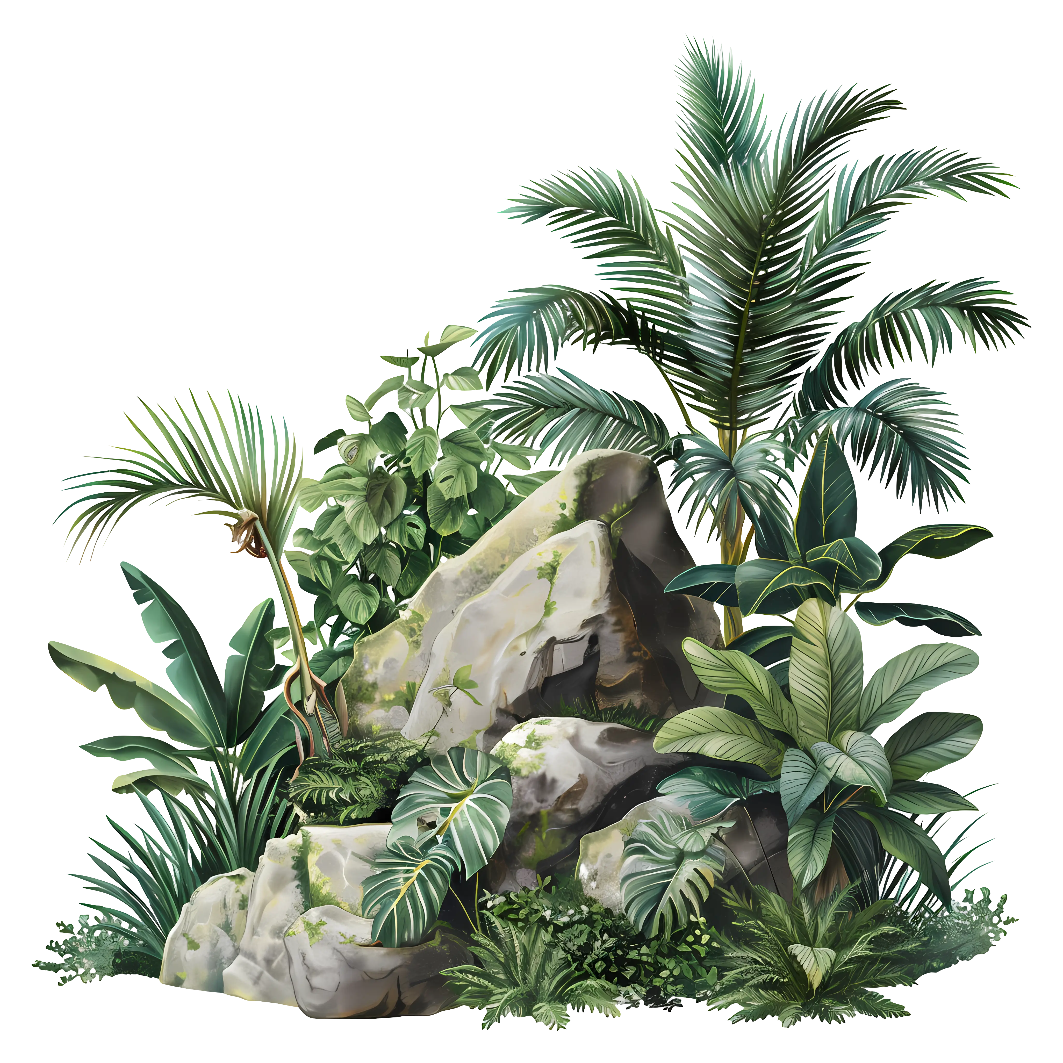Tropical Plants and Rocks in Nature