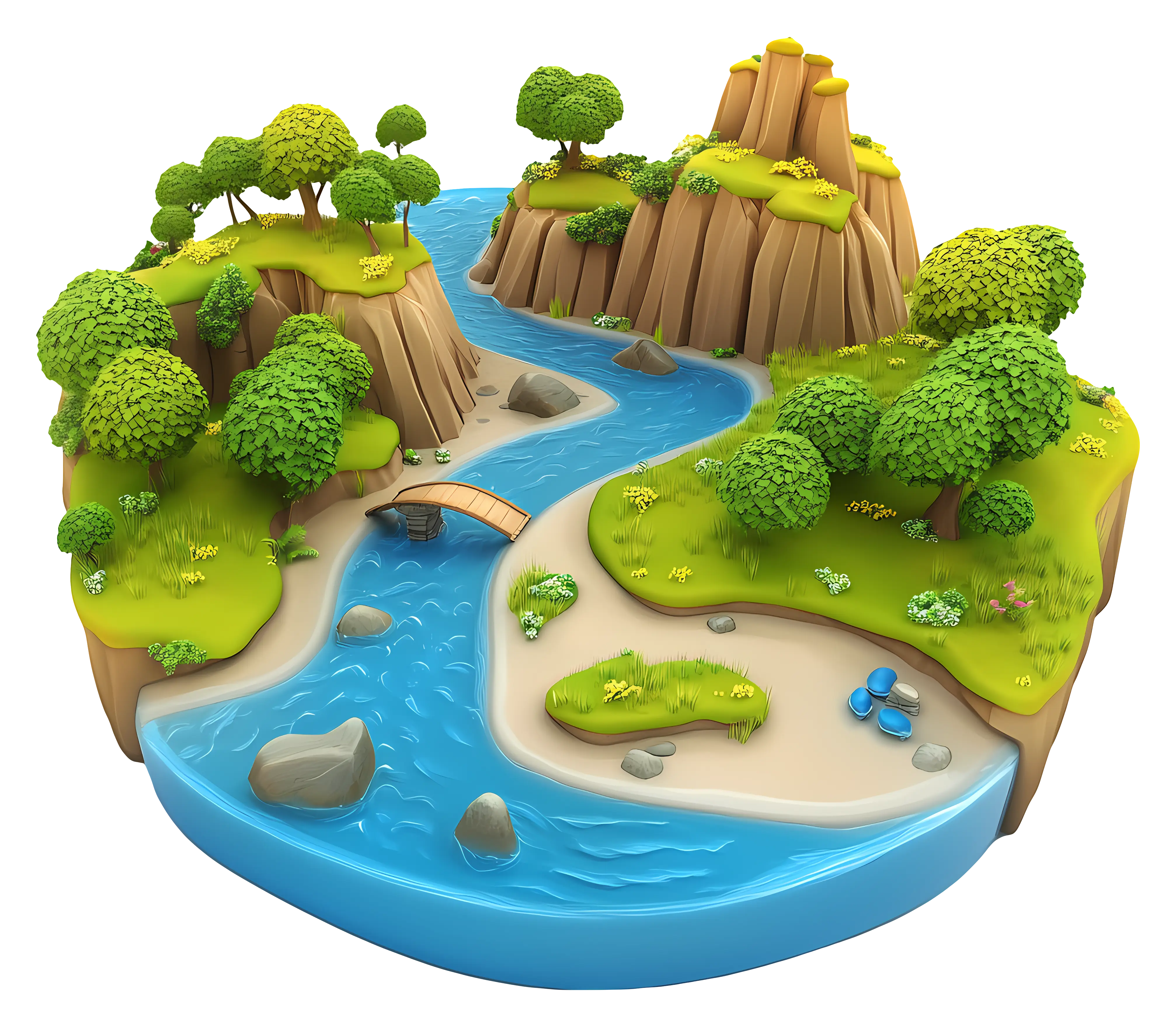 River Landscape with Trees and Bridge
