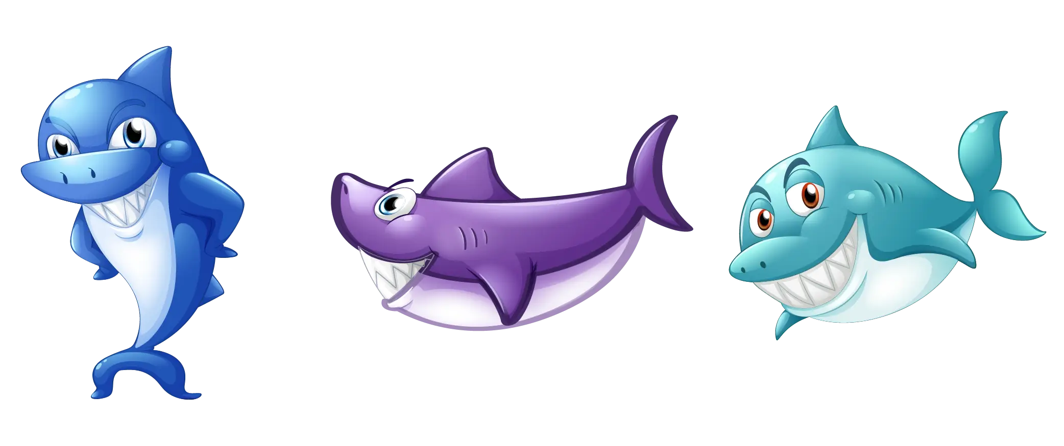 Cute Cartoon Sharks in Ocean