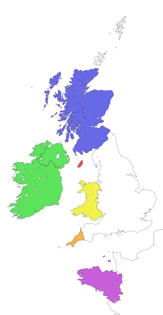 Colored Map of United Kingdom and Ireland