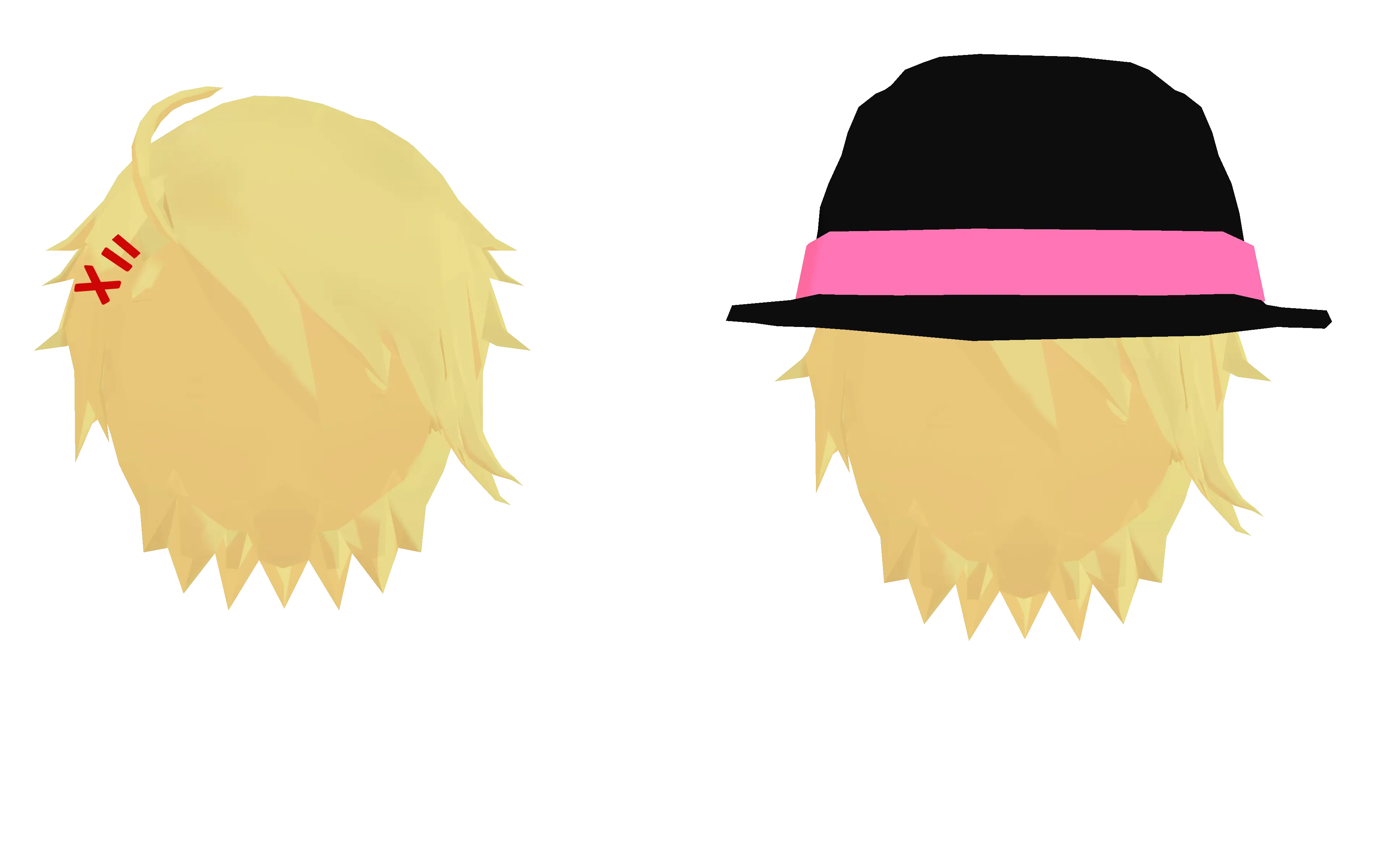 Cartoon Yellow Hair and Black Hat with Pink Band