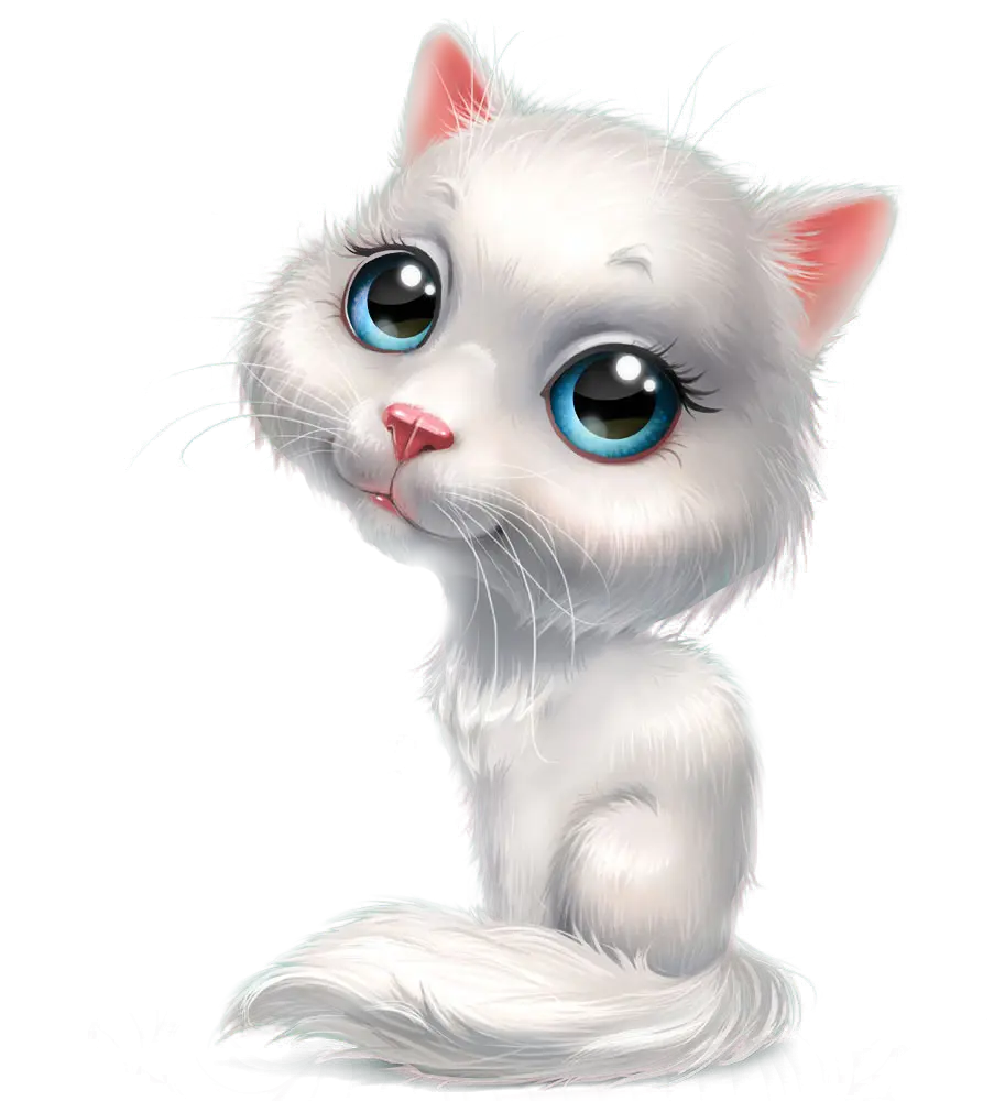 Cartoon White Cat with Big Blue Eyes