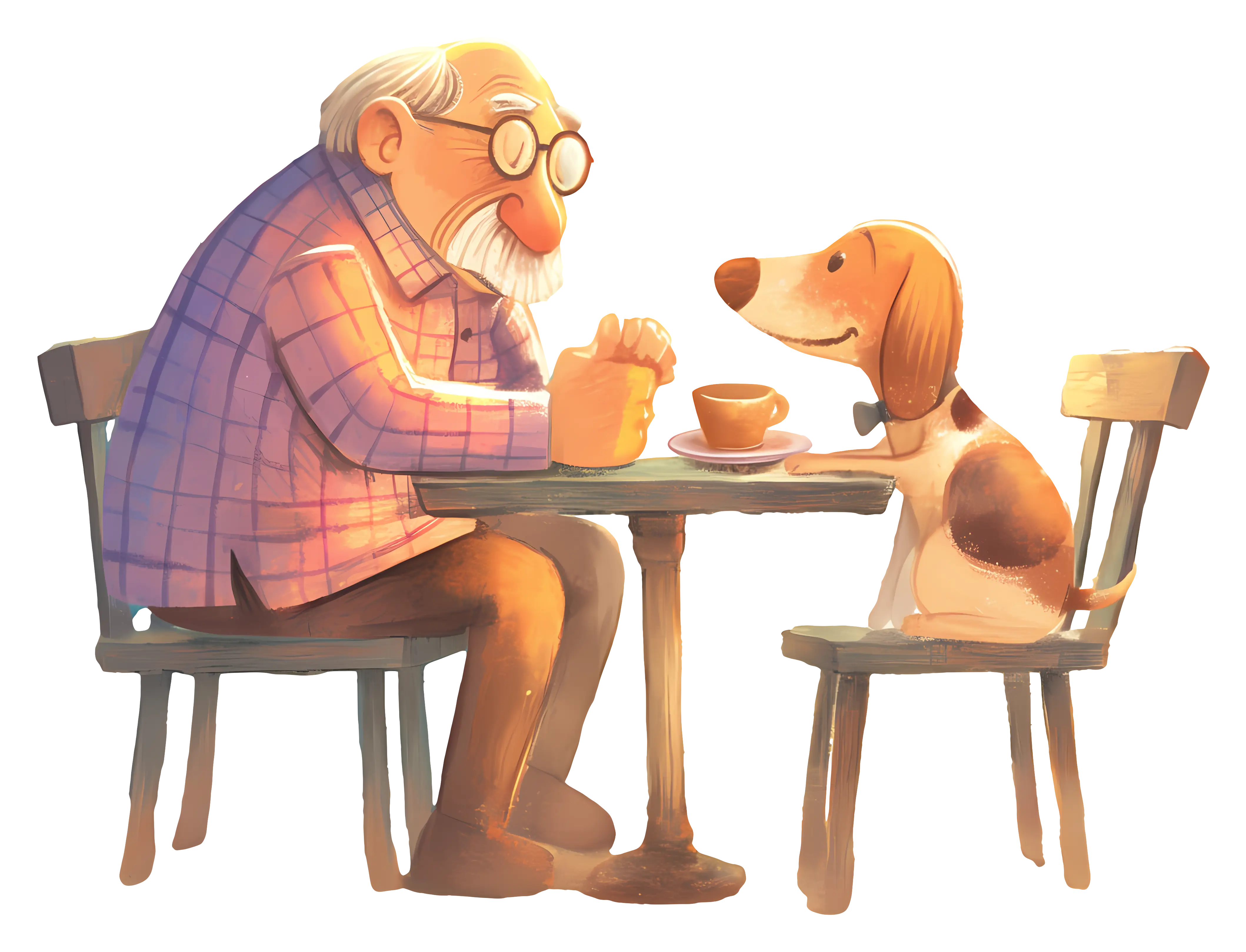 Old Man with Dog Illustration