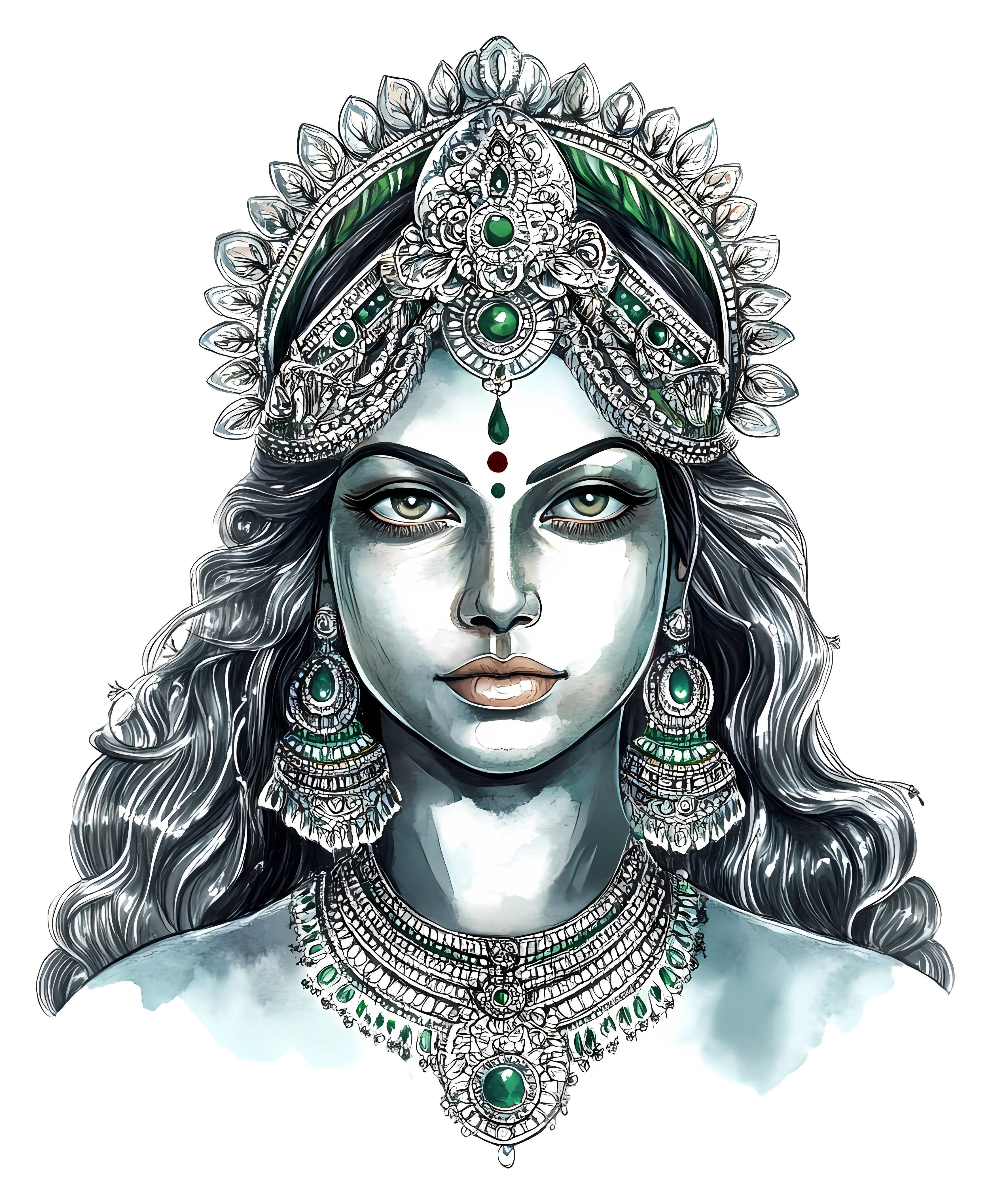 Regal Embellished Female Portrait Artwork