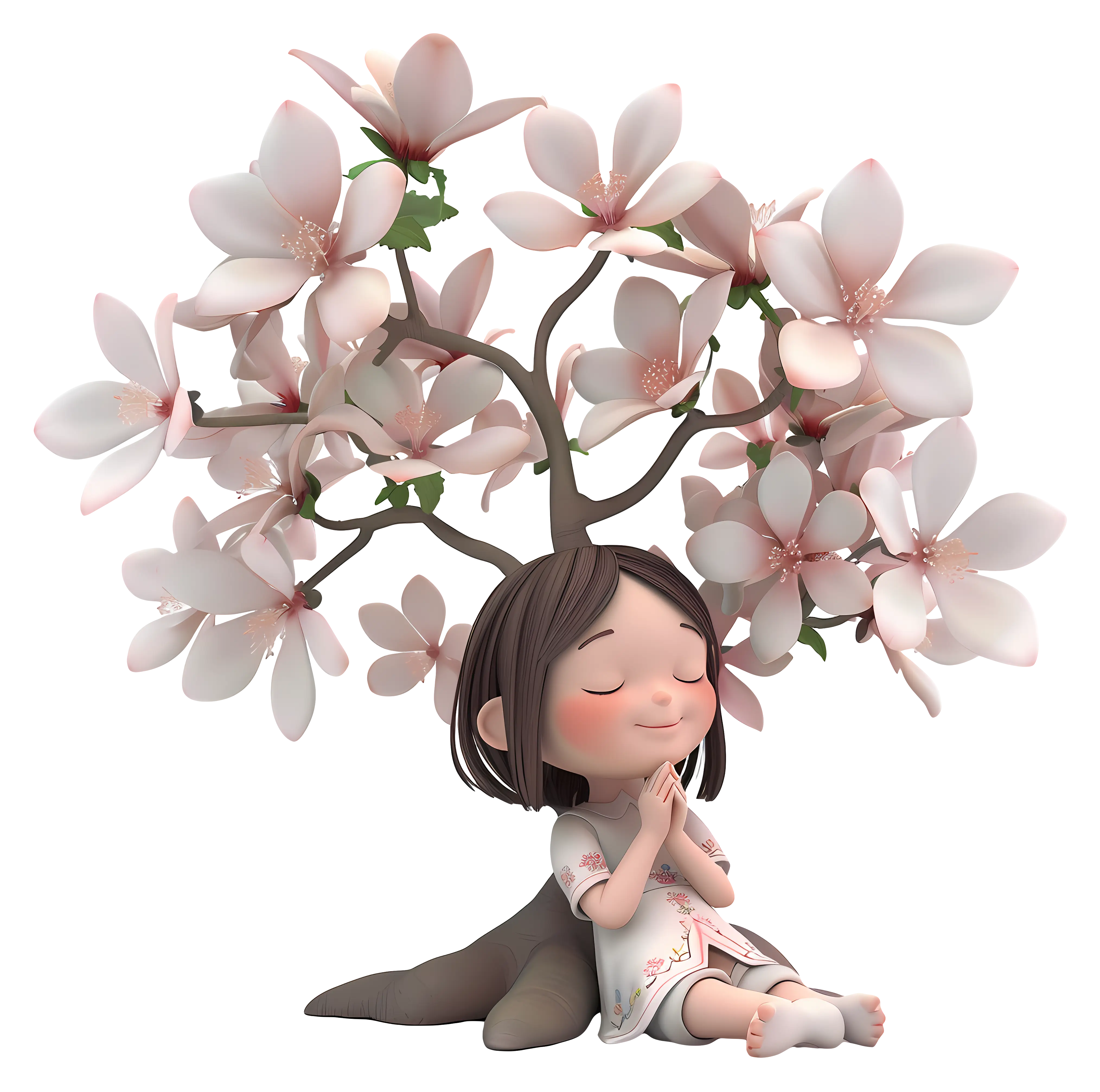 Girl Sitting Under Flowering Tree