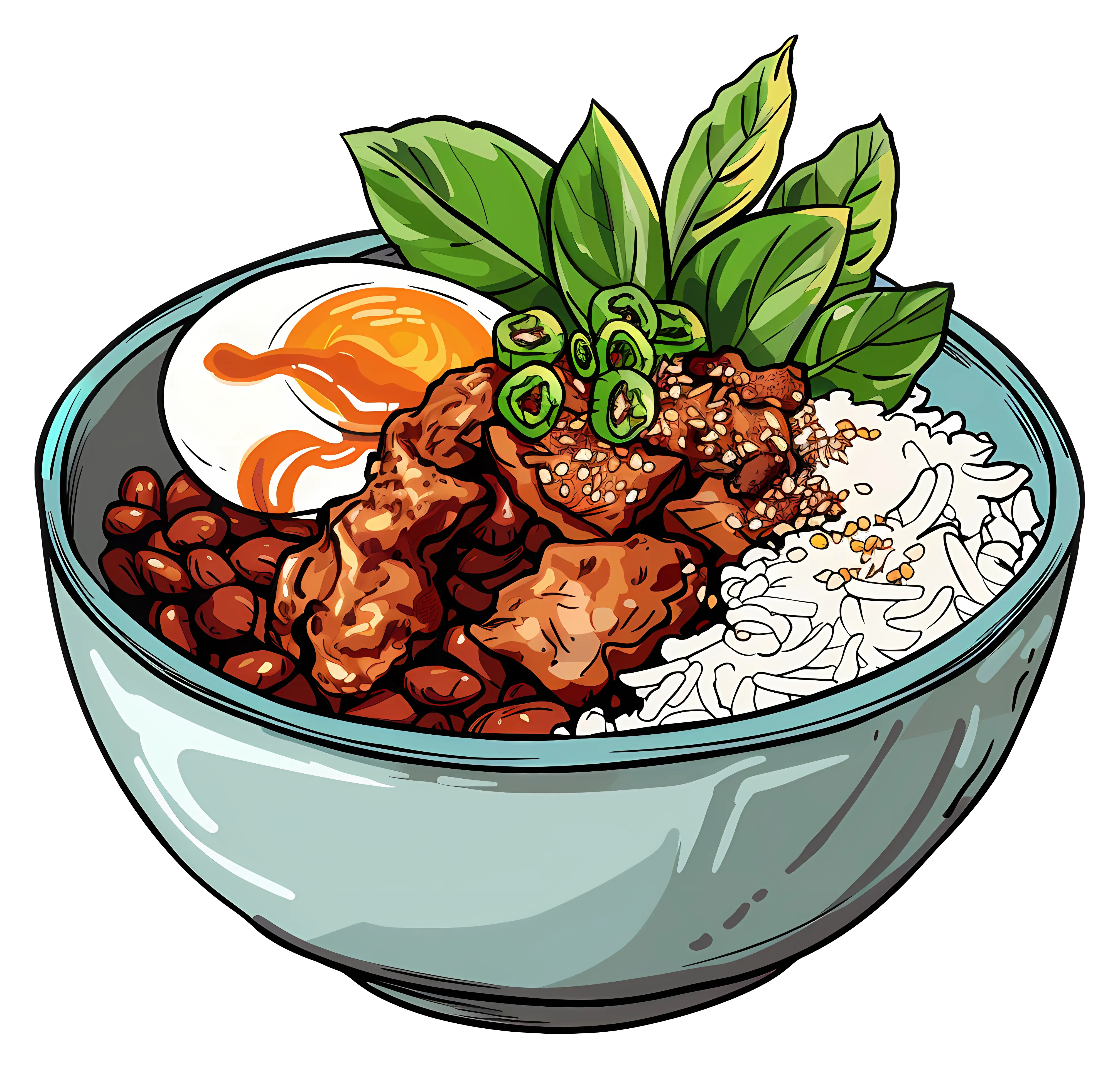 Delicious Rice Bowl with Egg and Meat