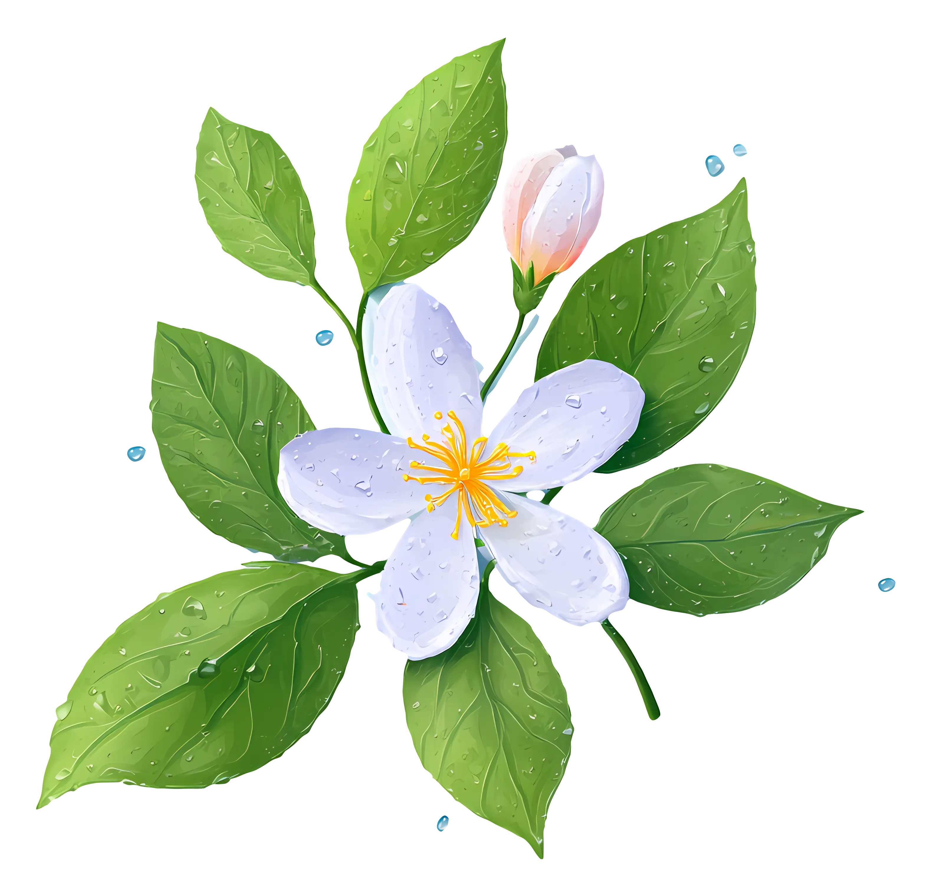 White Flower with Green Leaves