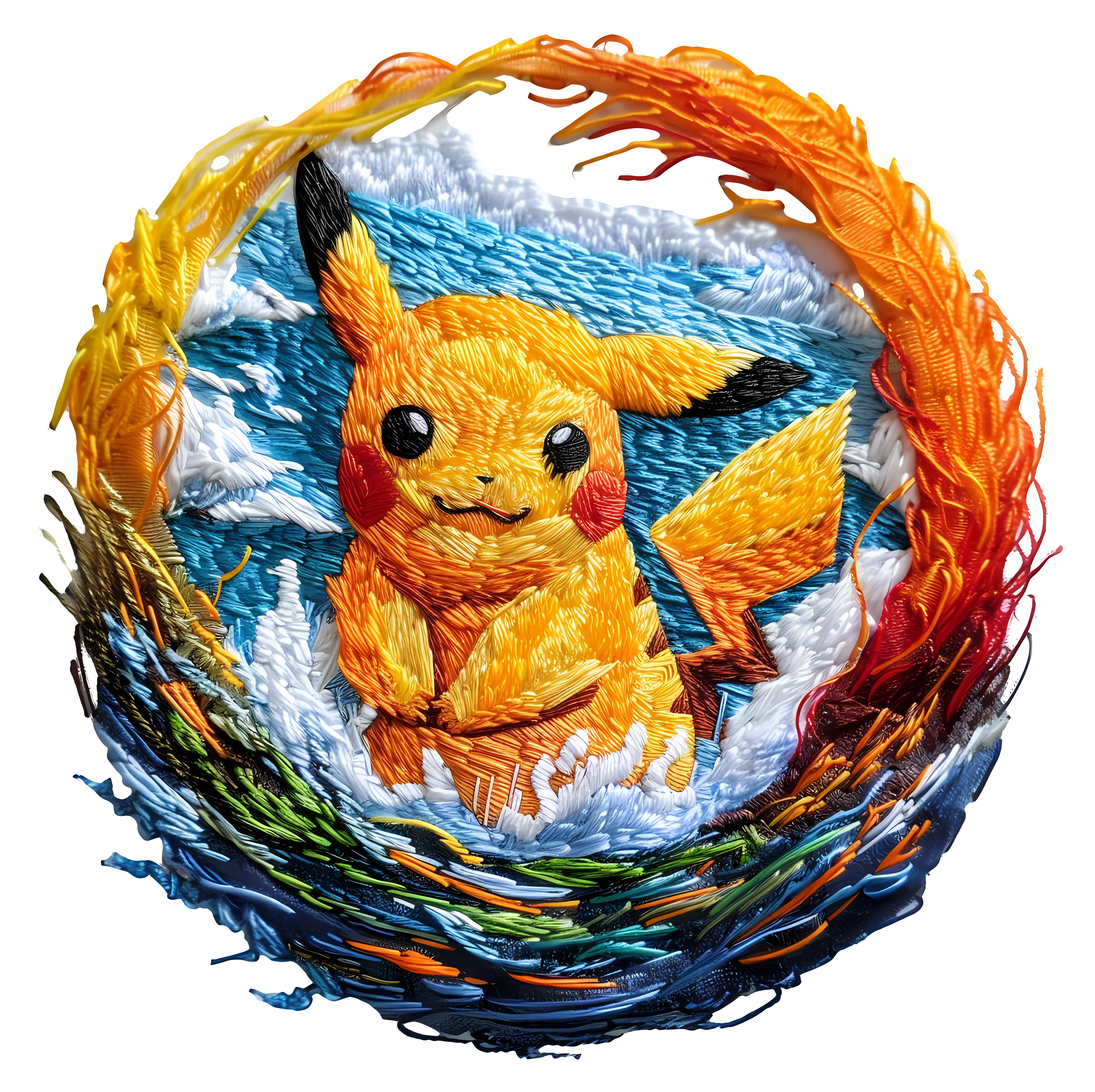 Colorful Embroidered Yellow Creature in Circle