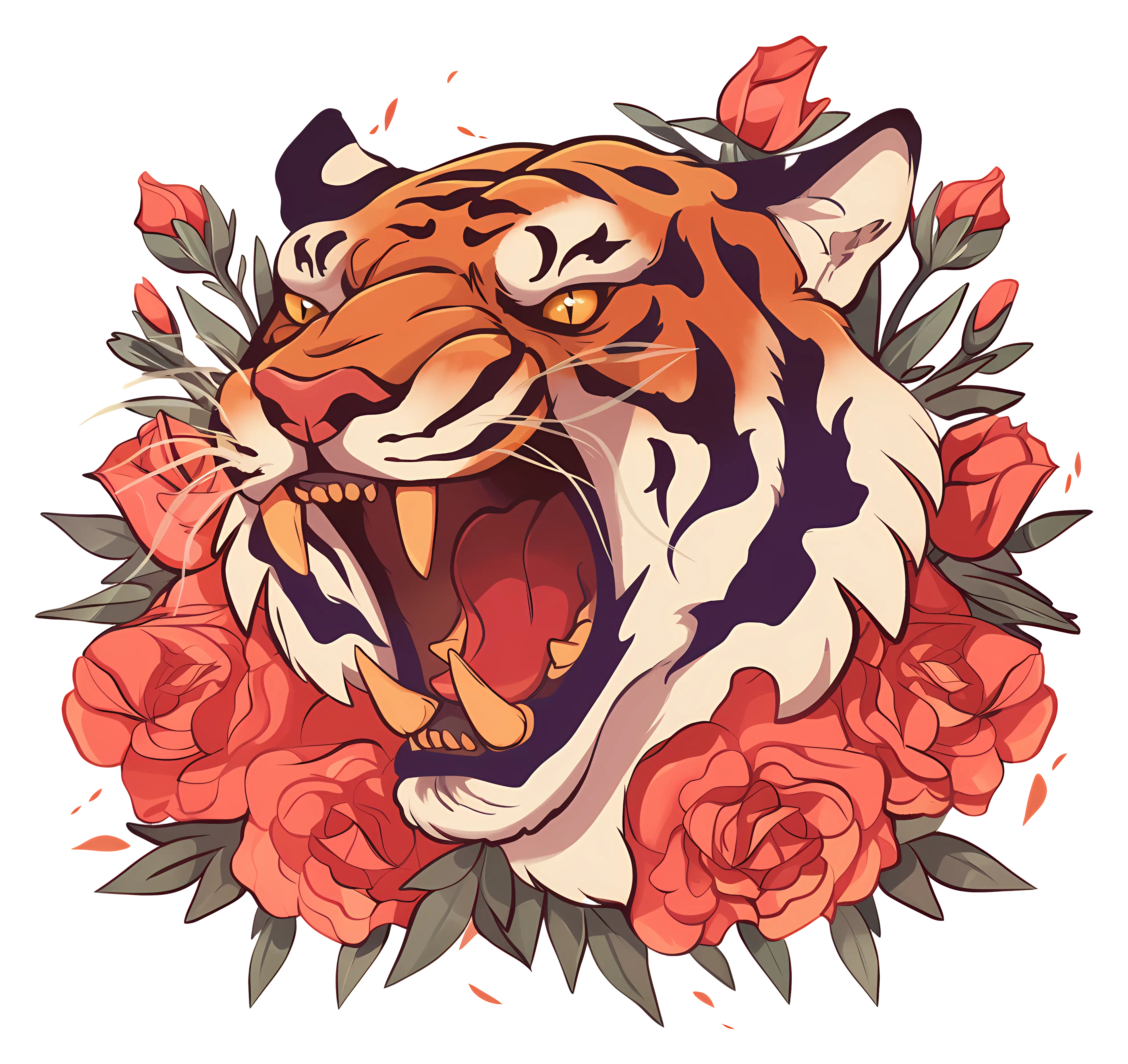 Tiger with flowers