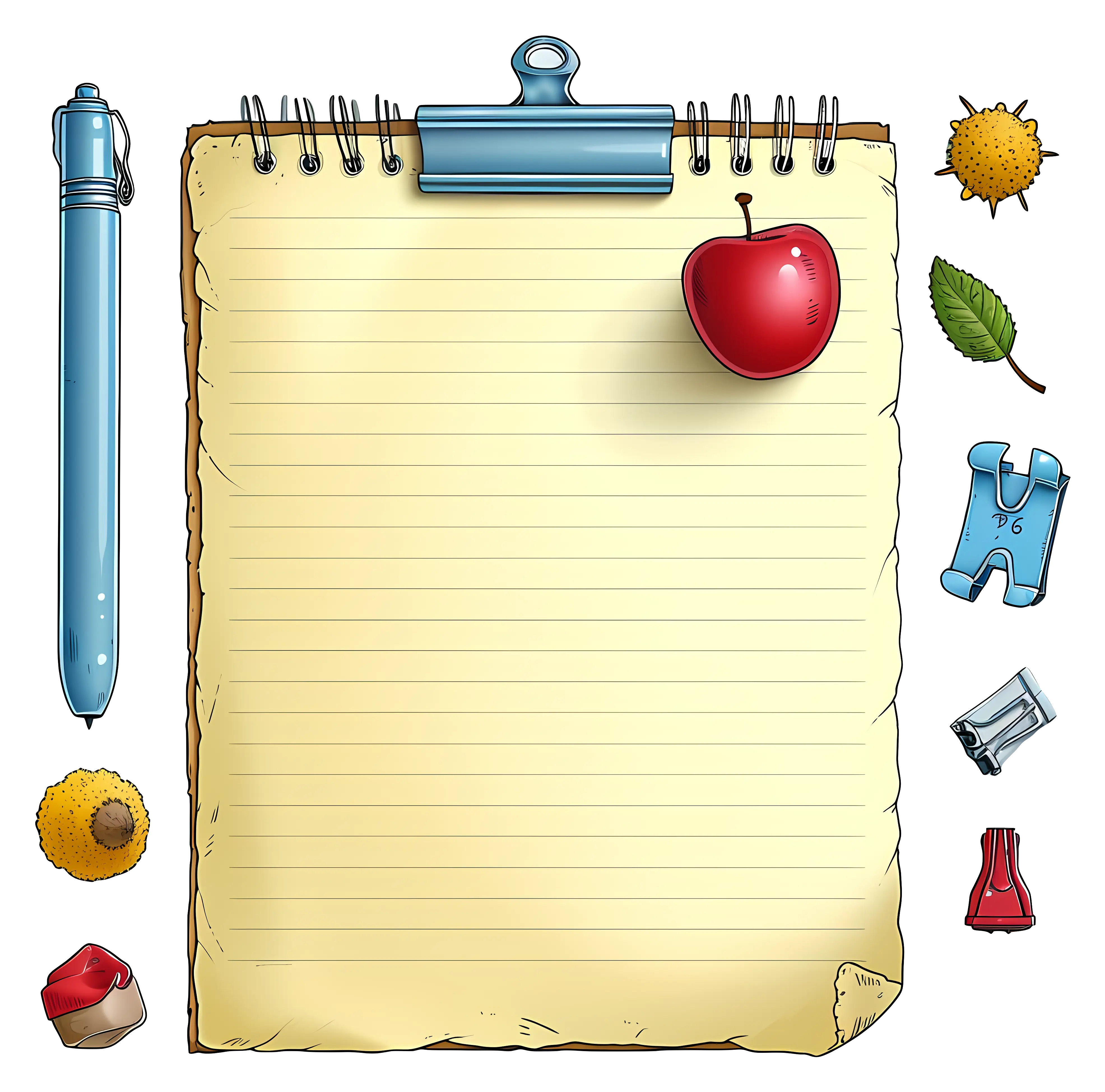 Decorative Notebook with Pen and Apple