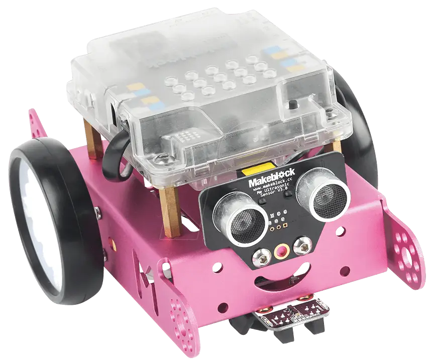 Pink Robot with Wheels and Sensors