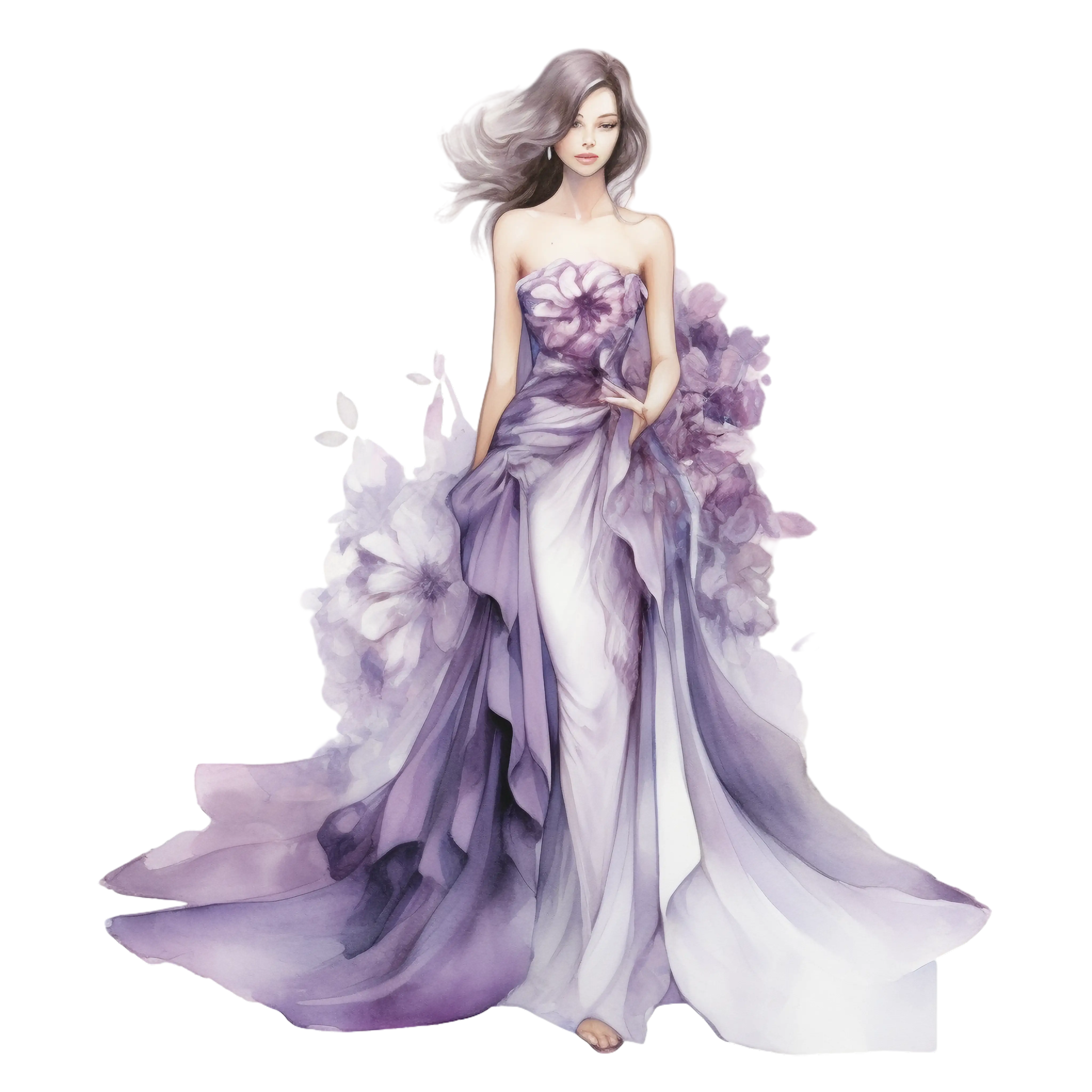 Elegant Woman in Flowing Purple Dress