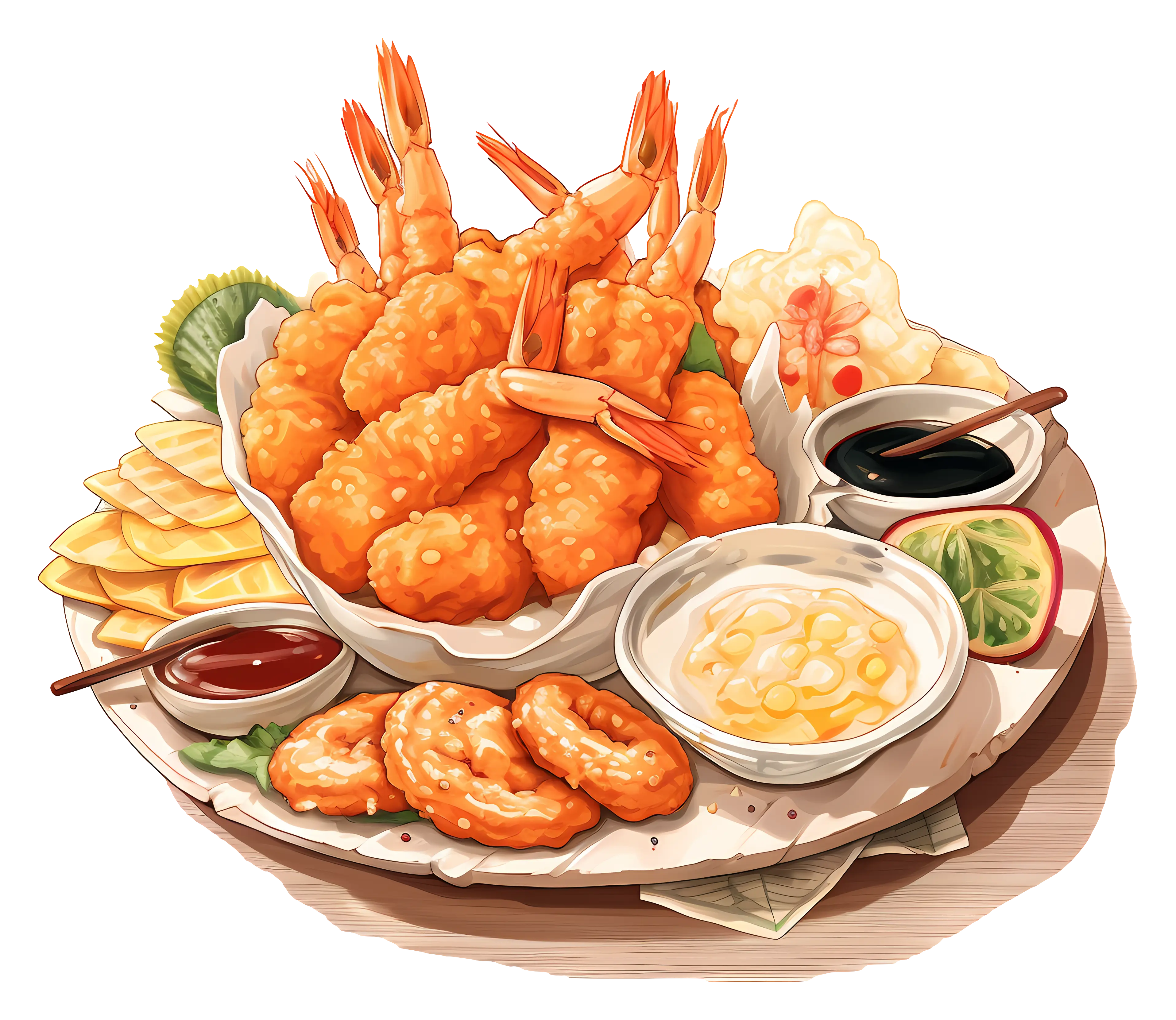 Delicious Fried Shrimp Platter with Sauces