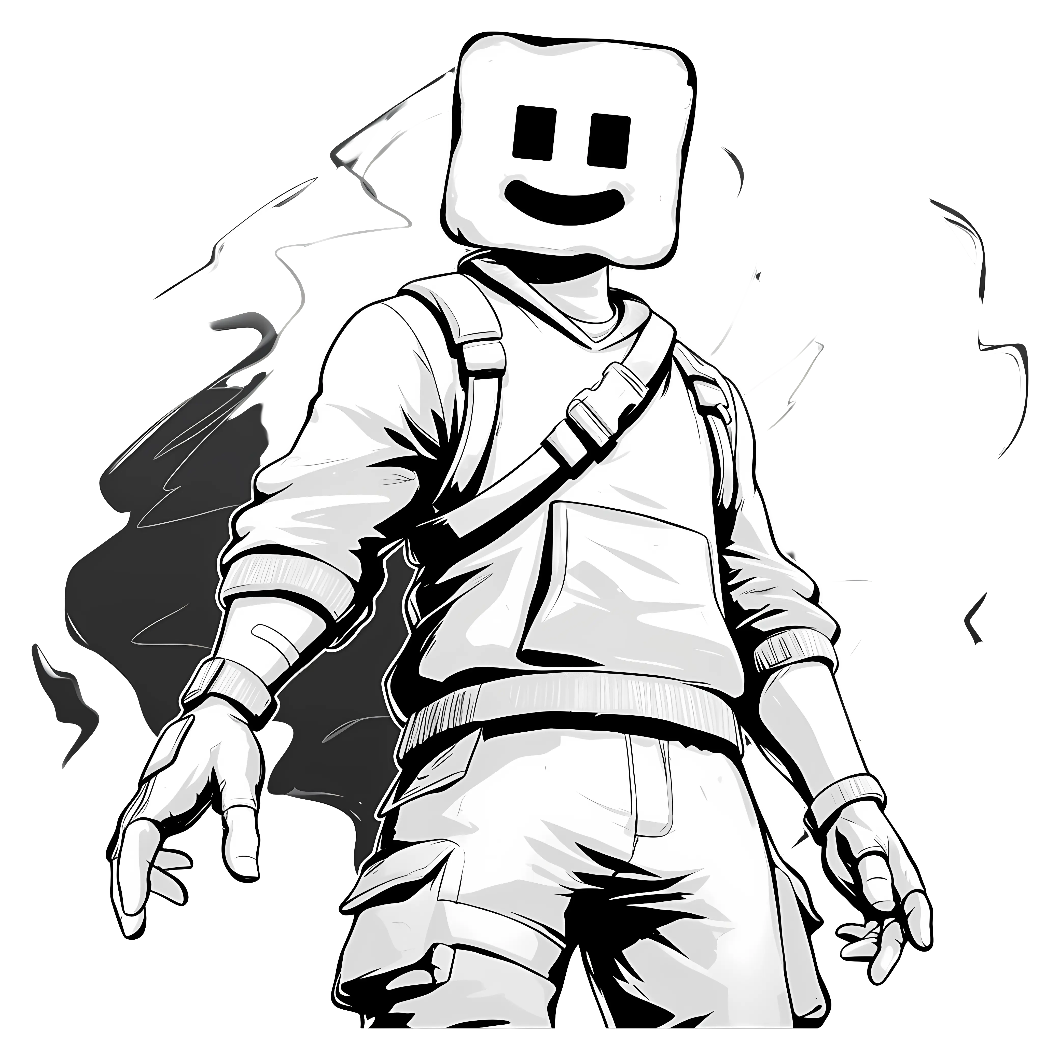 Cartoon Character with Square Head