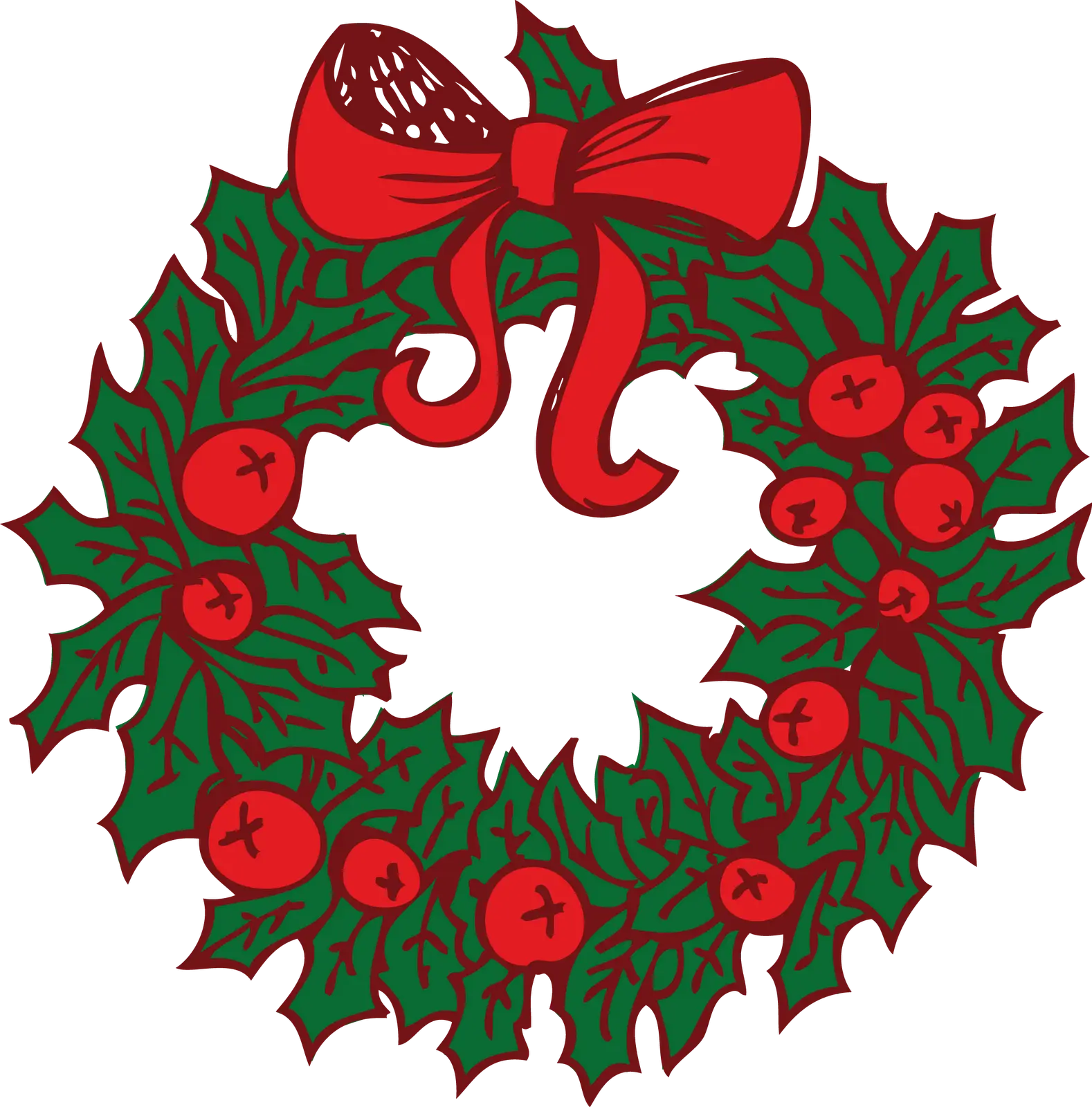 Red Christmas Wreath with Holly and Ribbons
