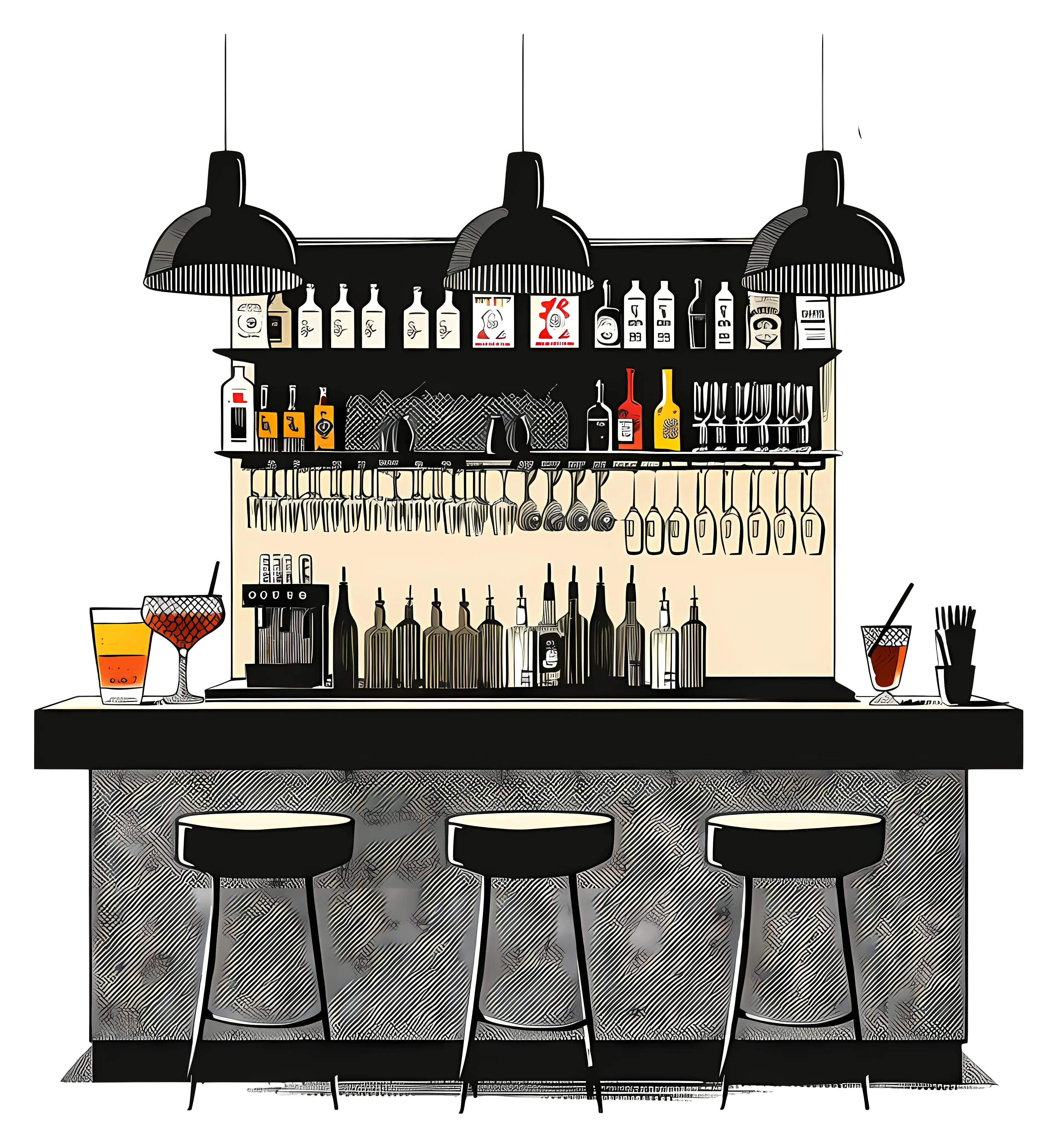Modern Bar with Drink Setup Illustration