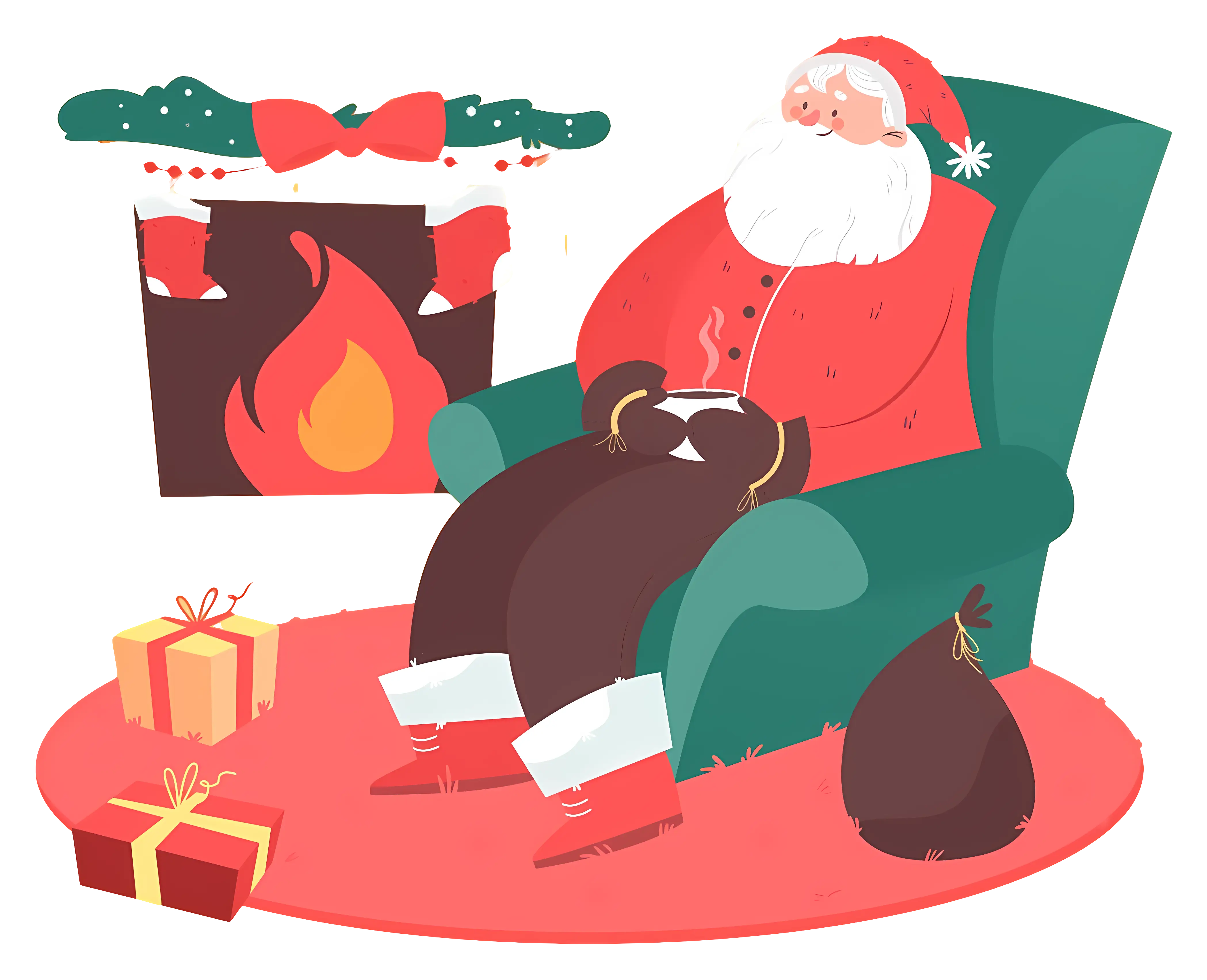 Santa Claus Relaxing by Fireplace