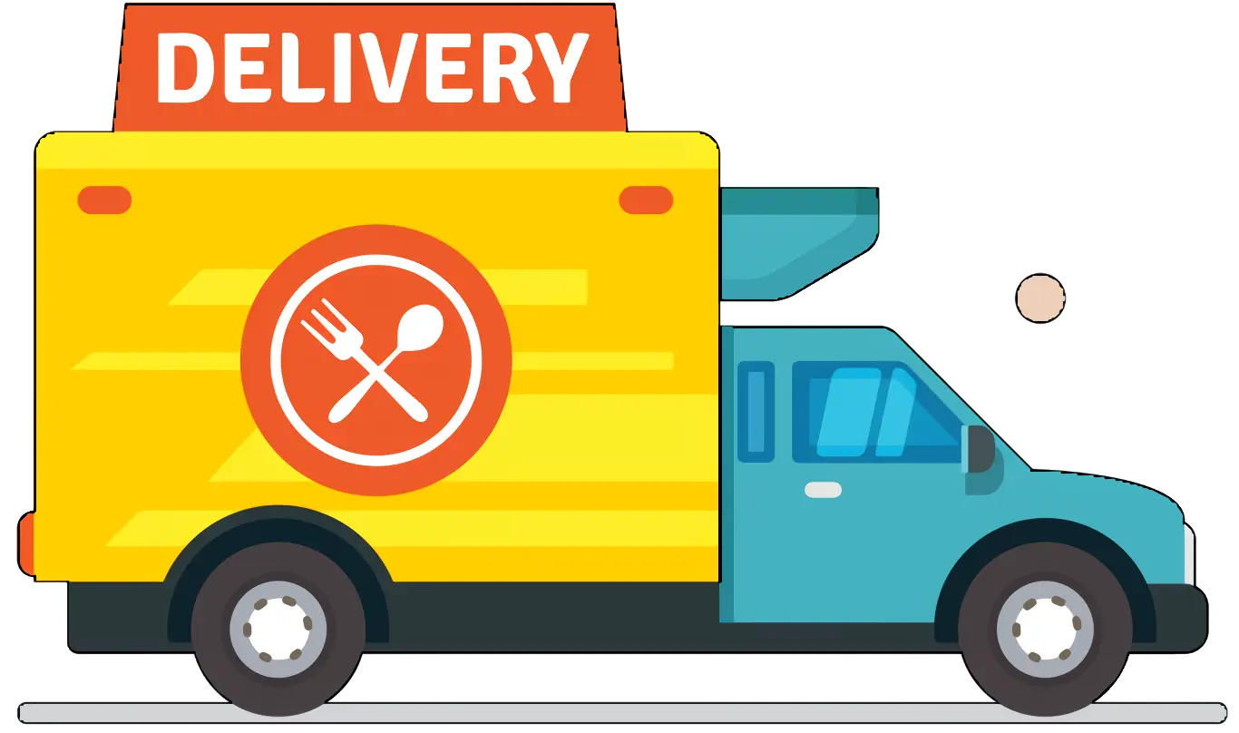 Yellow Food Delivery Truck Illustration
