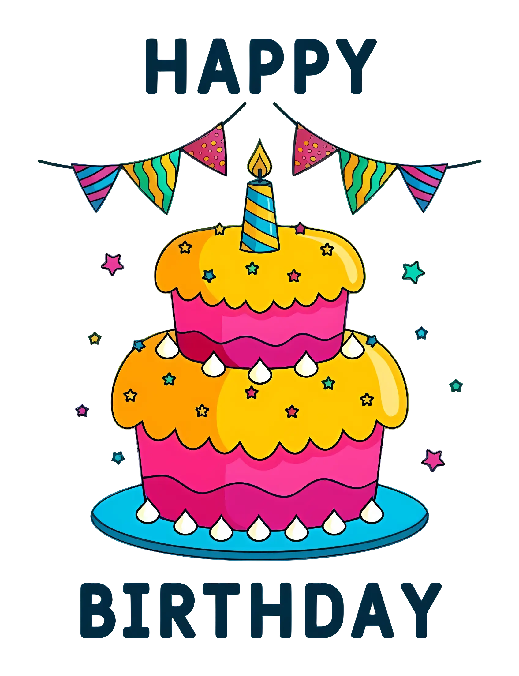 Happy Birthday Cake with Colorful Decorations