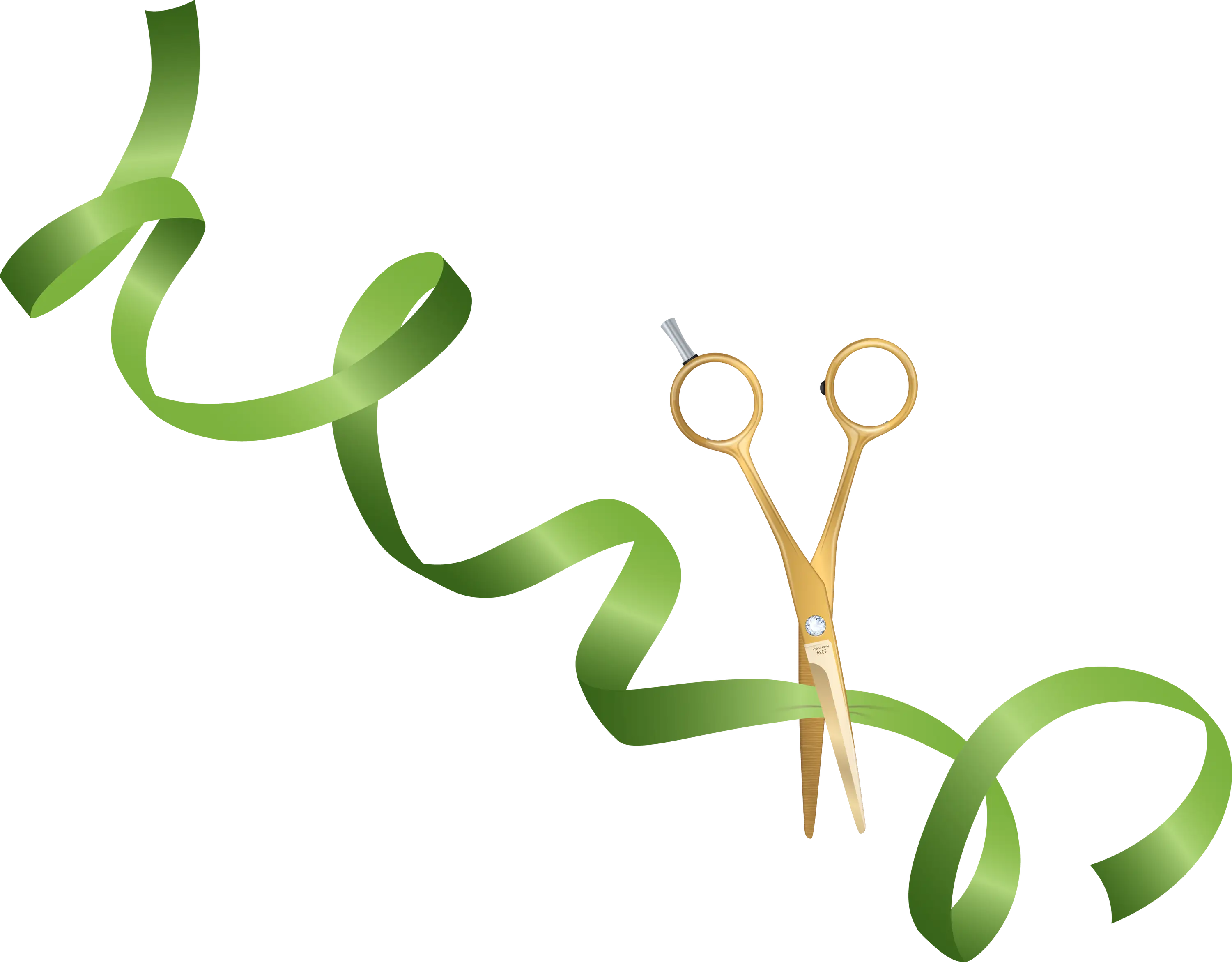 Green Ribbon with Gold Scissors