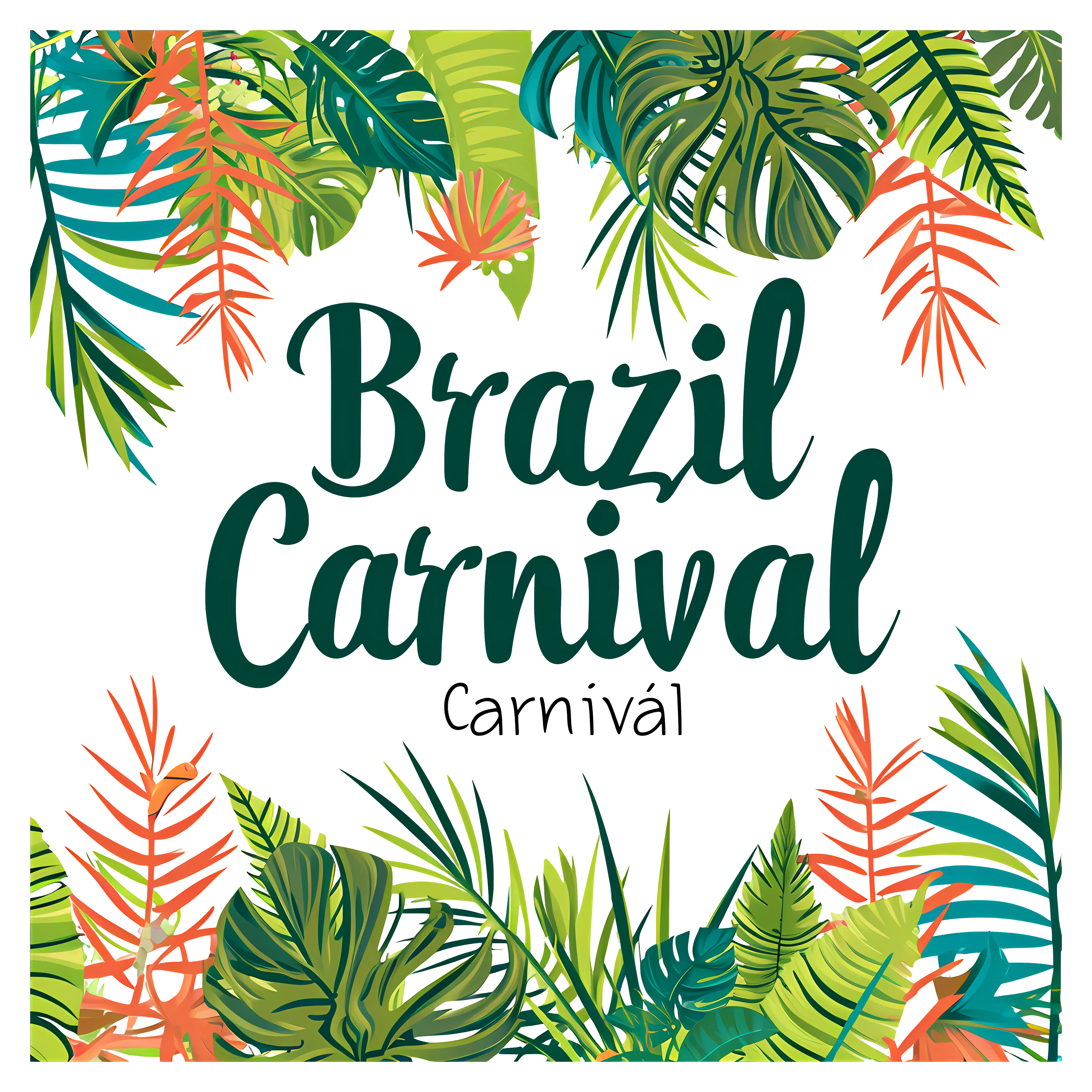 Tropical Brazil Carnival Design with Colorful Leaves