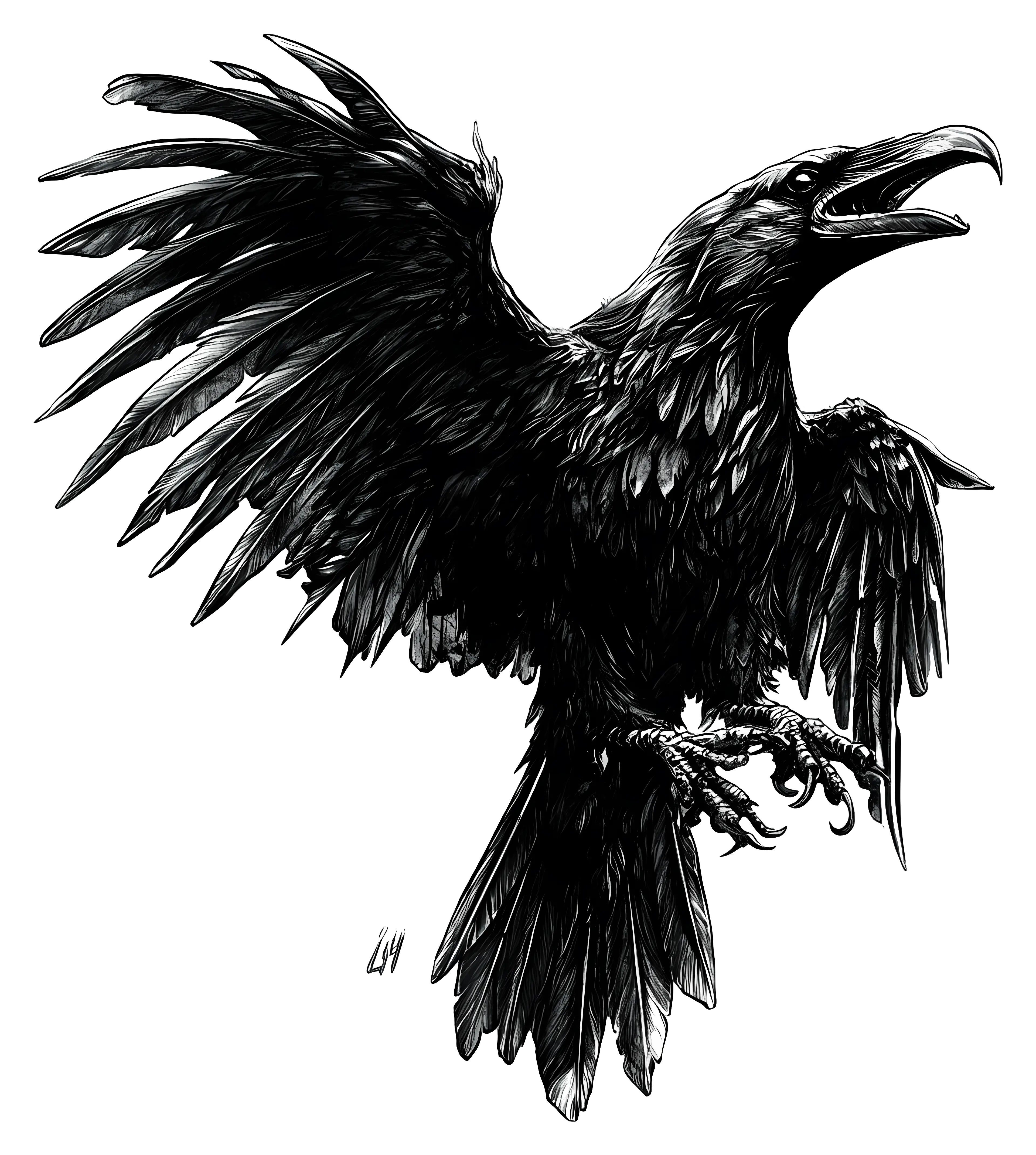 Black Raven with Spread Wings