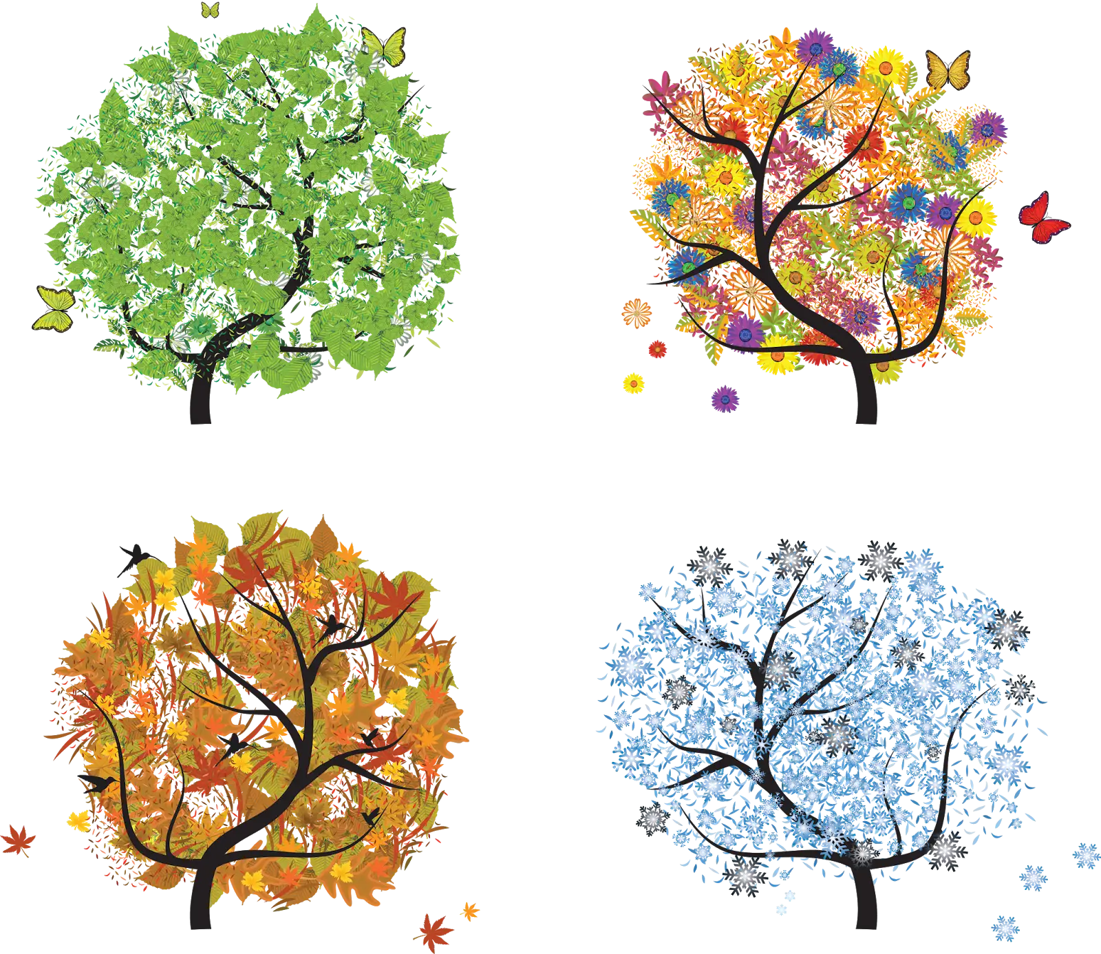 Four Seasonal Trees Illustration