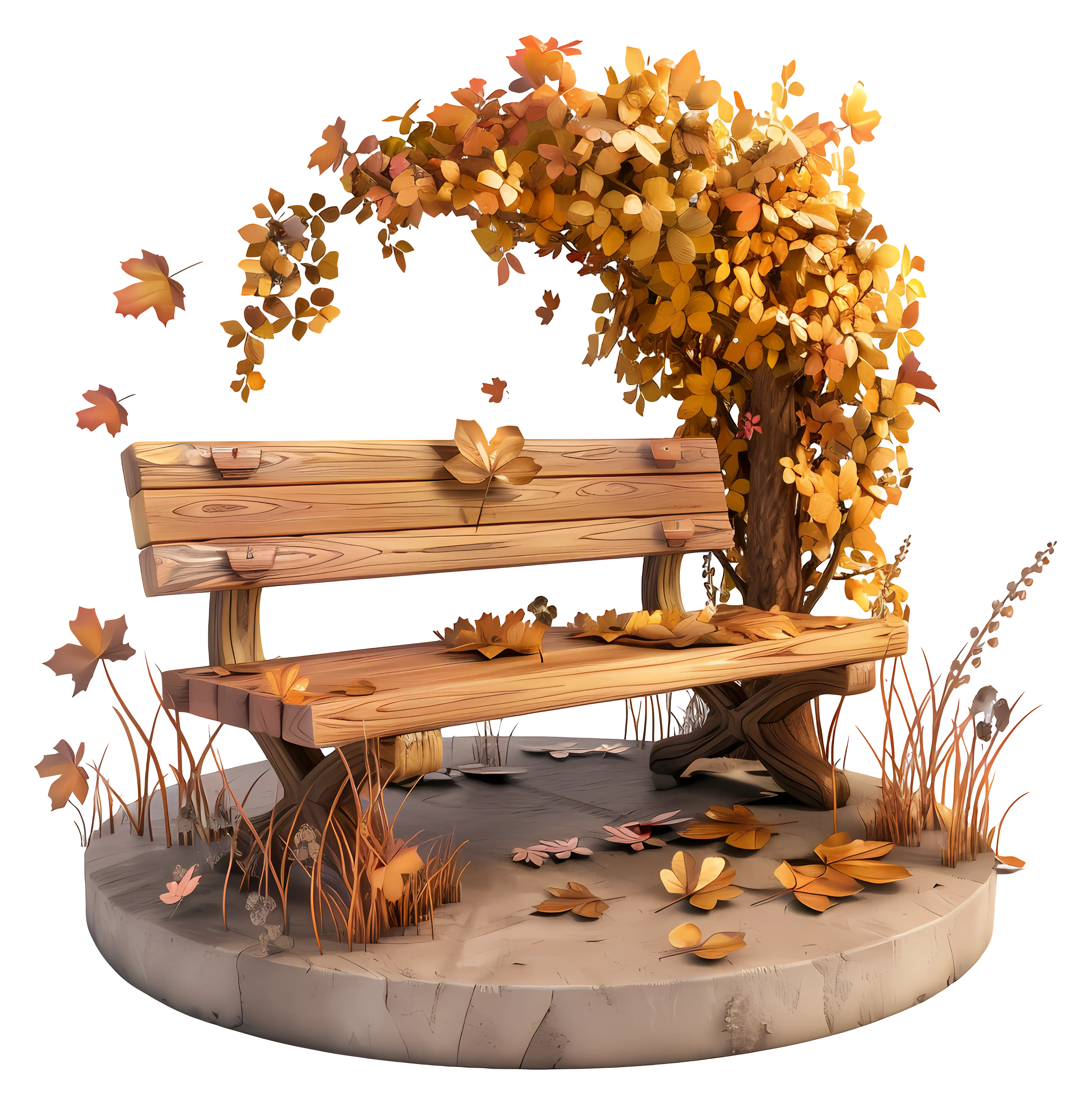 Autumn Bench with Leaves