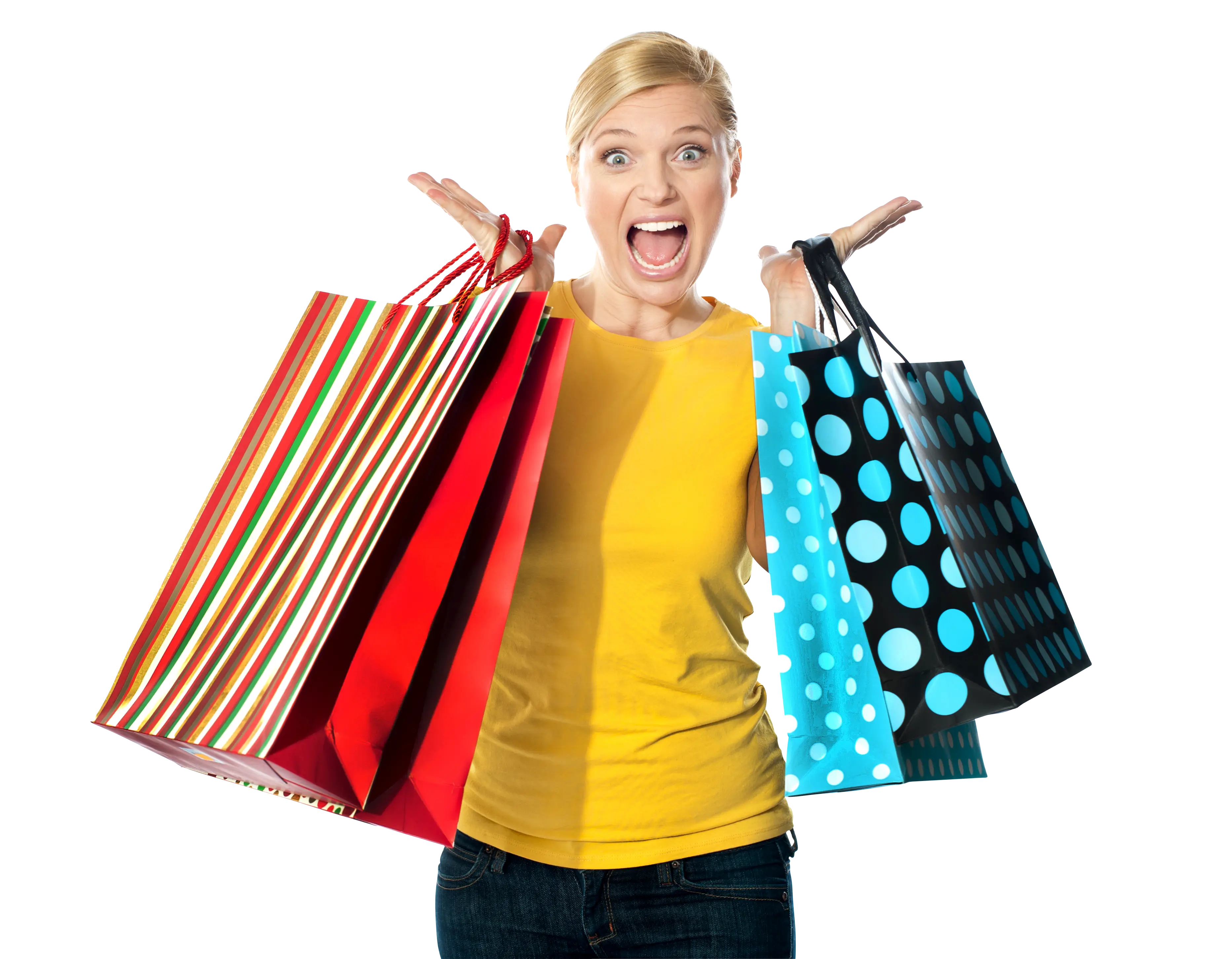 Excited Woman with Colorful Shopping Bags