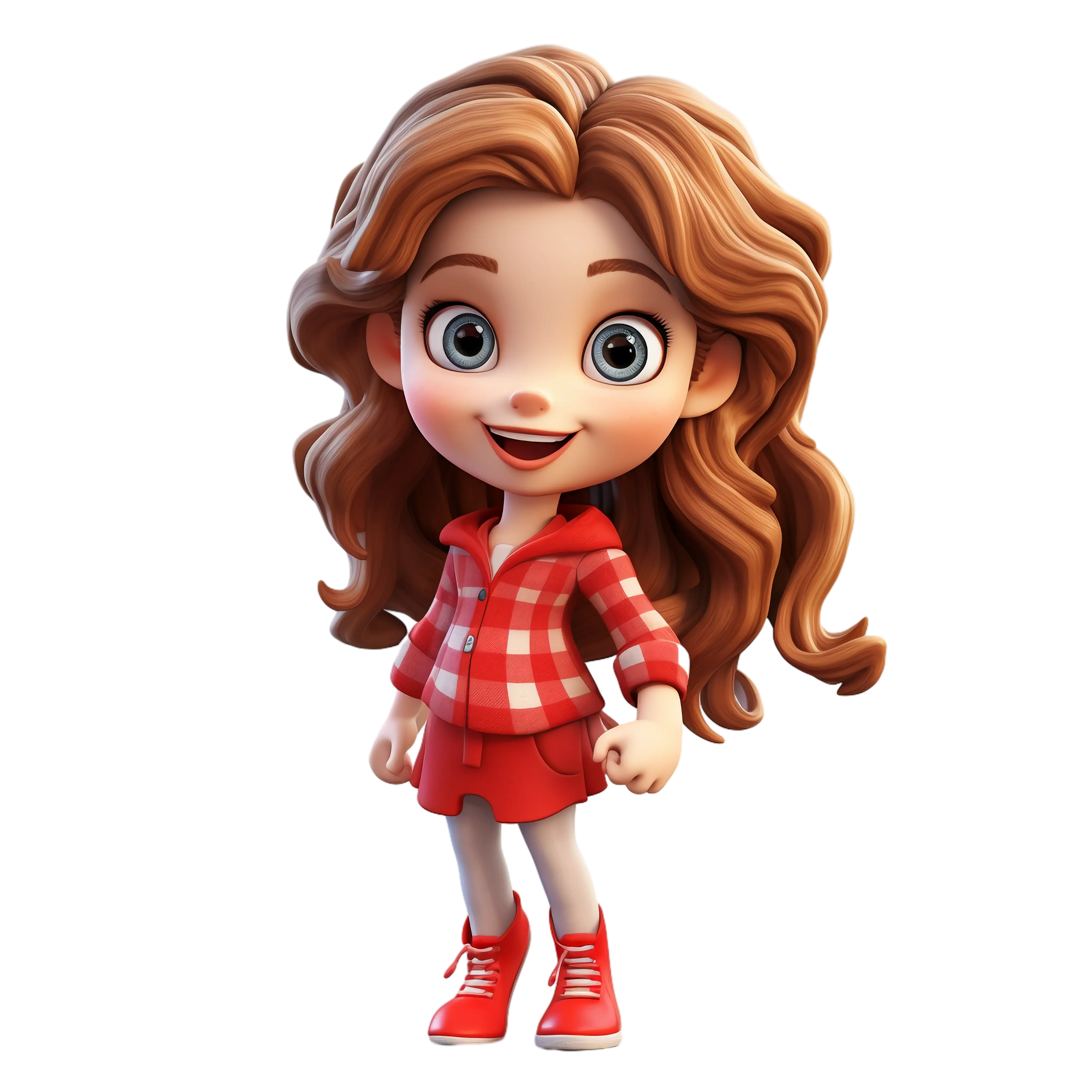 Happy Cartoon Girl in Red Outfit