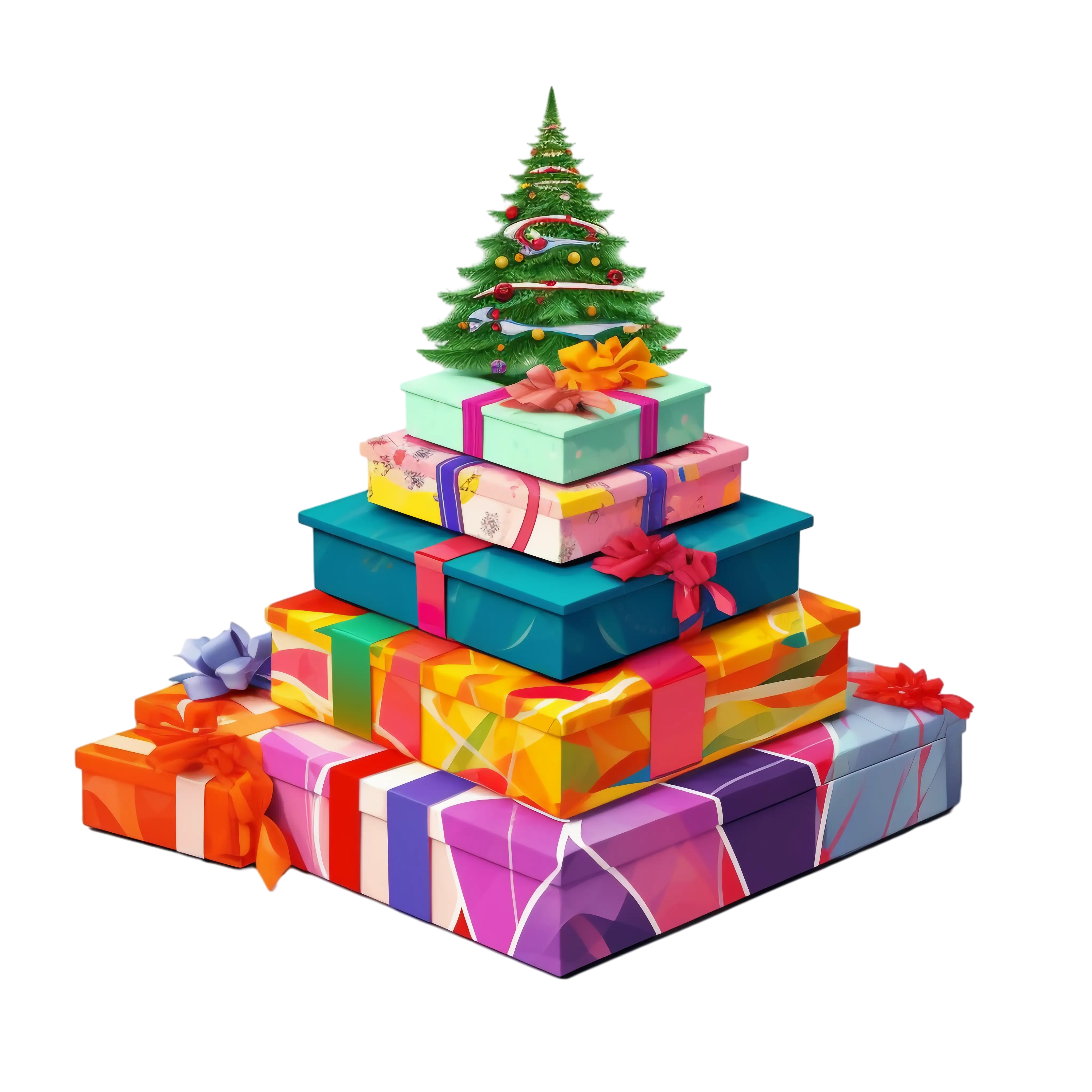 Stacked Gift Boxes with Mini Christmas Tree