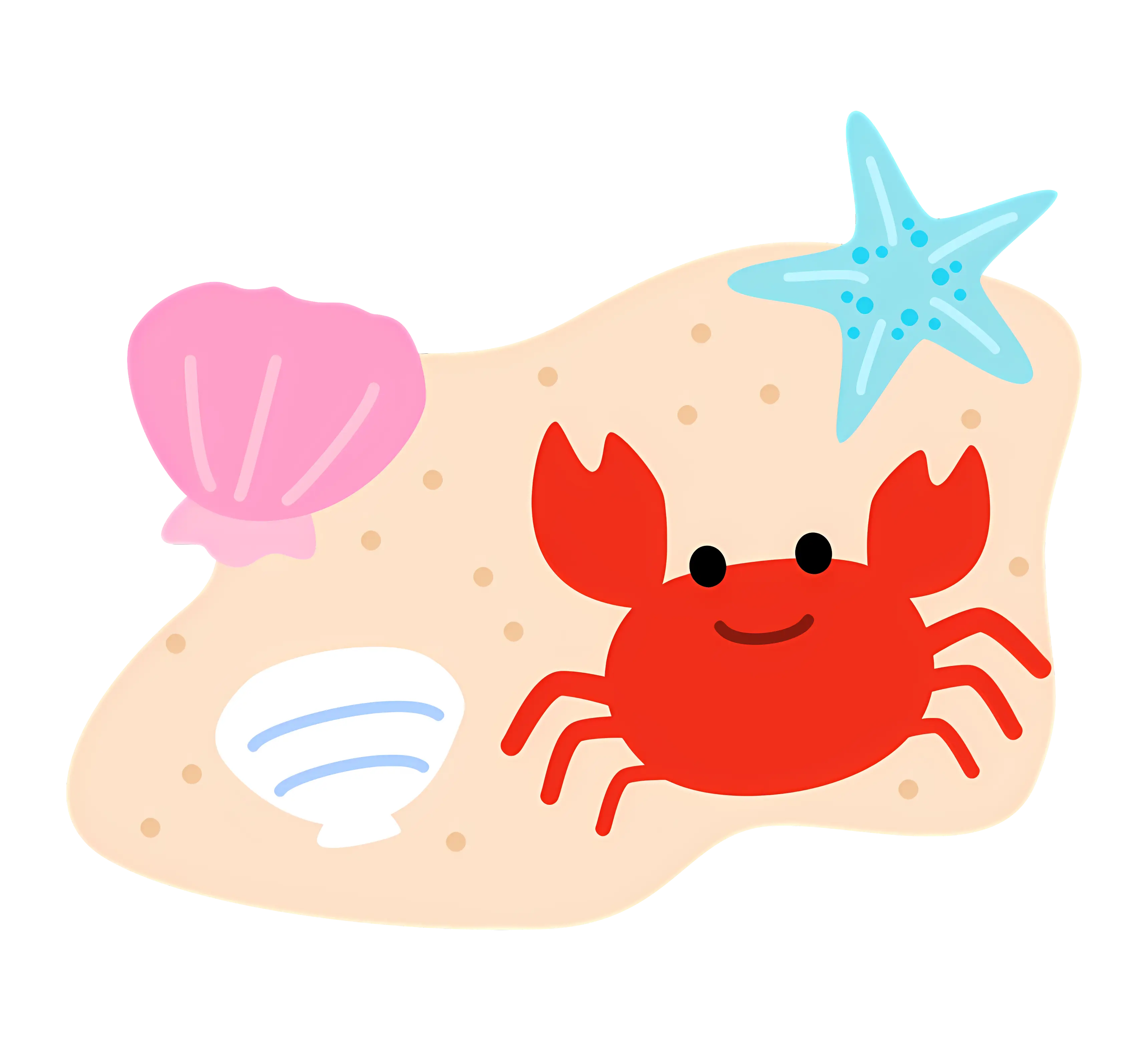 Cute Crab with Seashells and Starfish