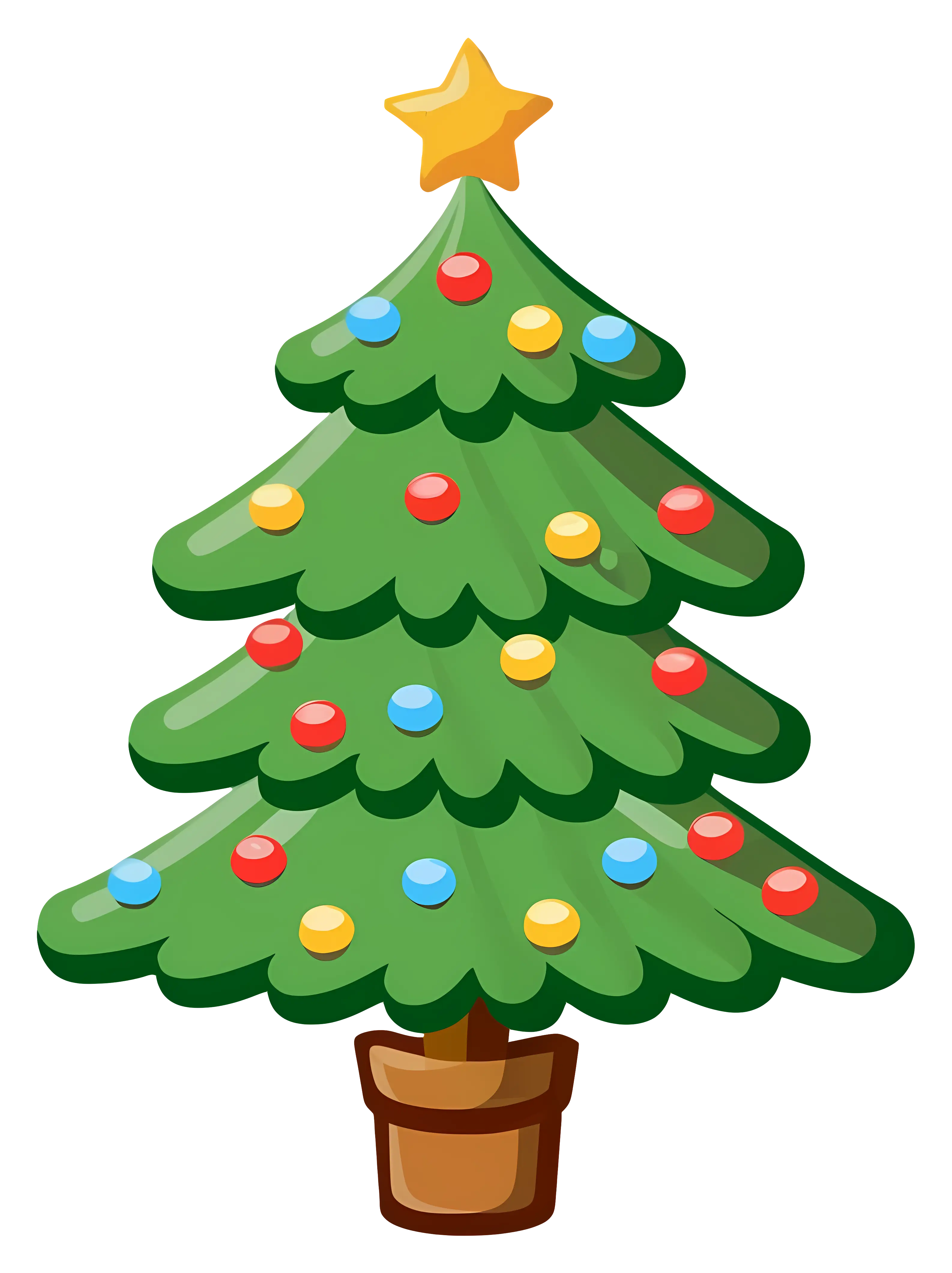 Cartoon Christmas Tree with Star and Ornaments
