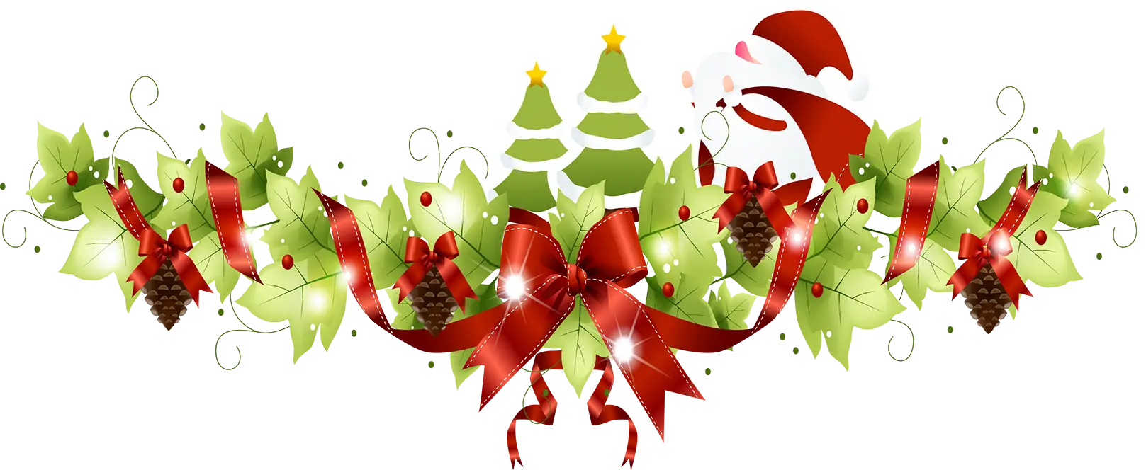 Christmas Garland with Ribbons and Holly