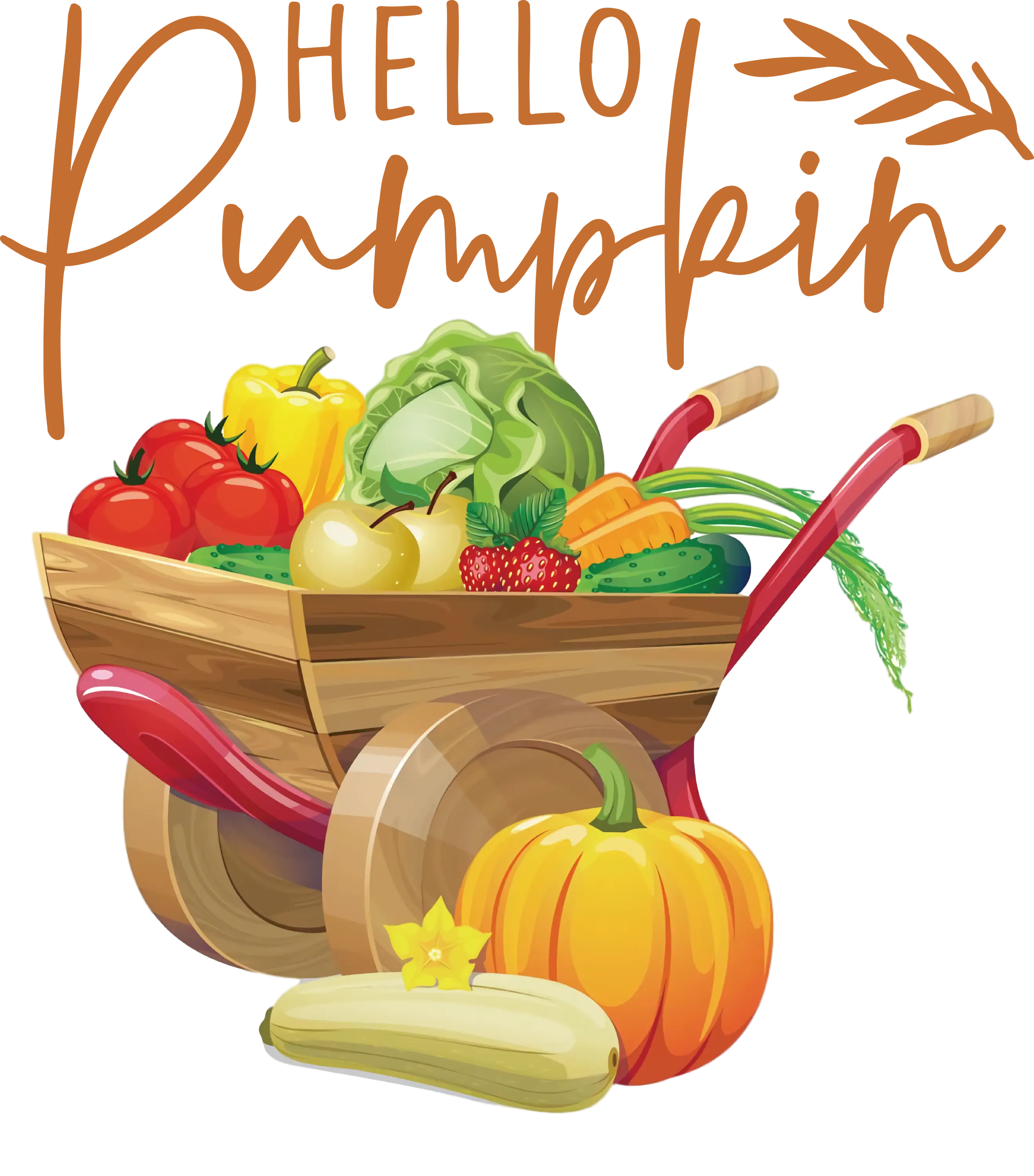 Hello Pumpkin Wheelbarrow of Vegetables