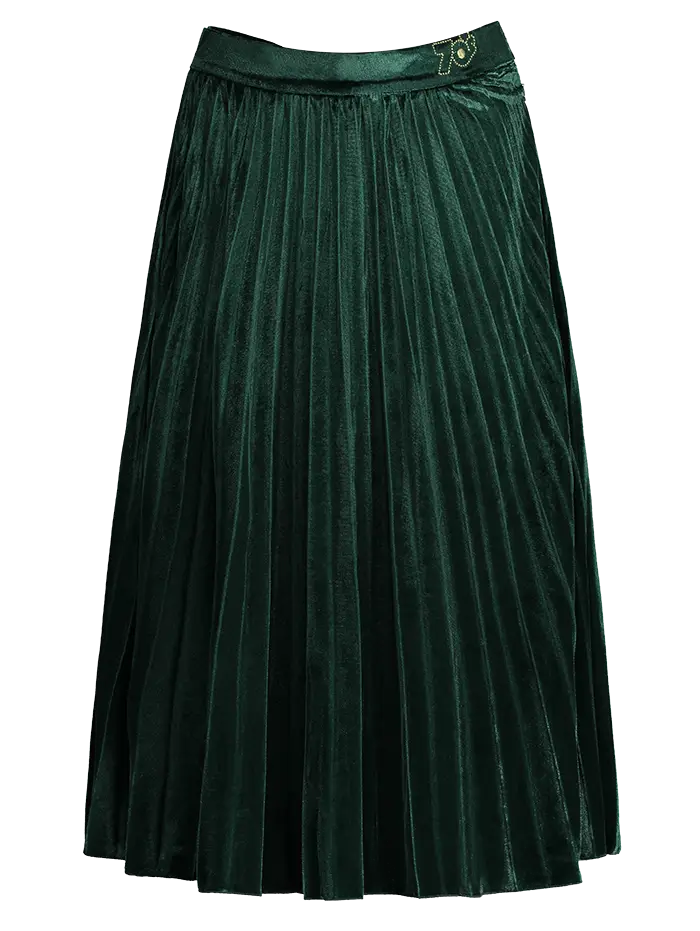 Pleated Green Velvet Skirt for Elegant Wear