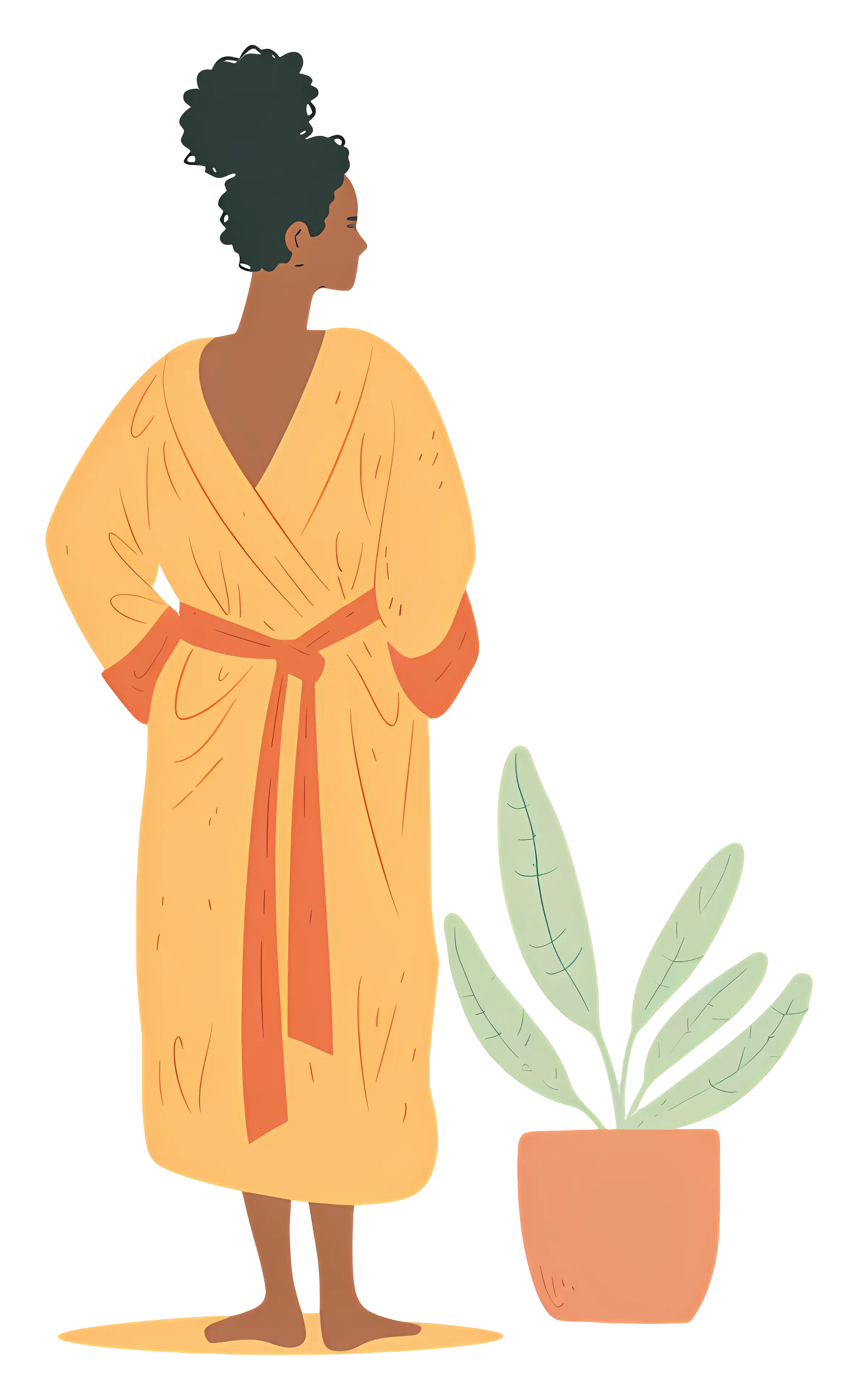 Woman in Yellow Robe with Plant