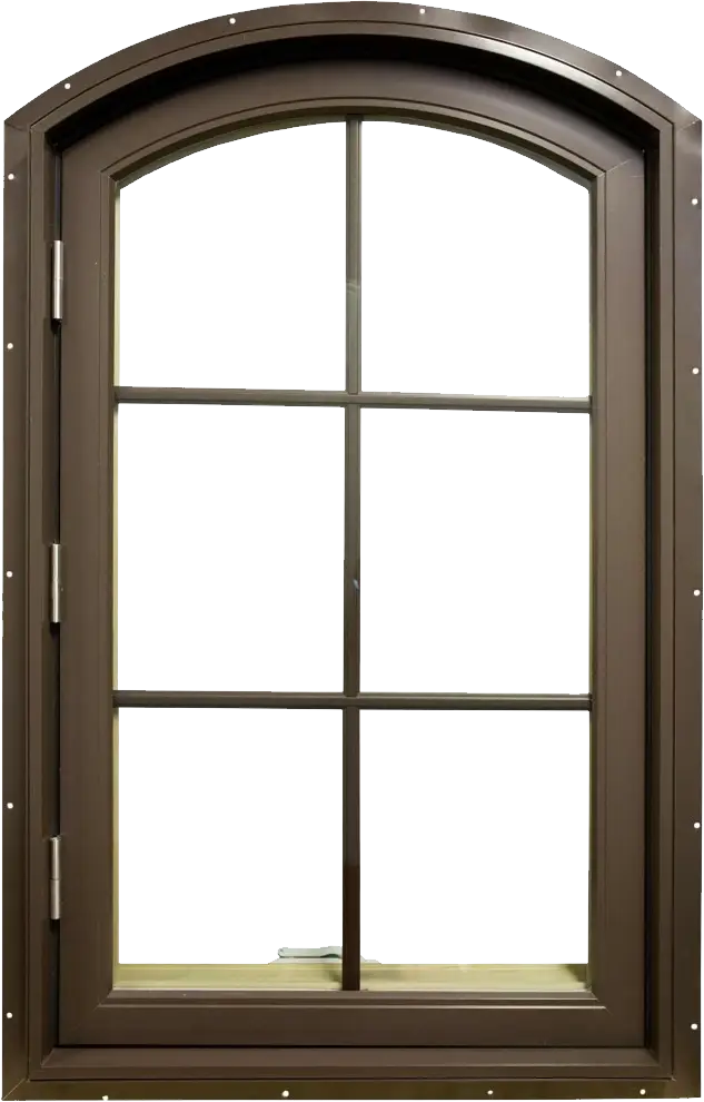 Arched Window with Brown Frame