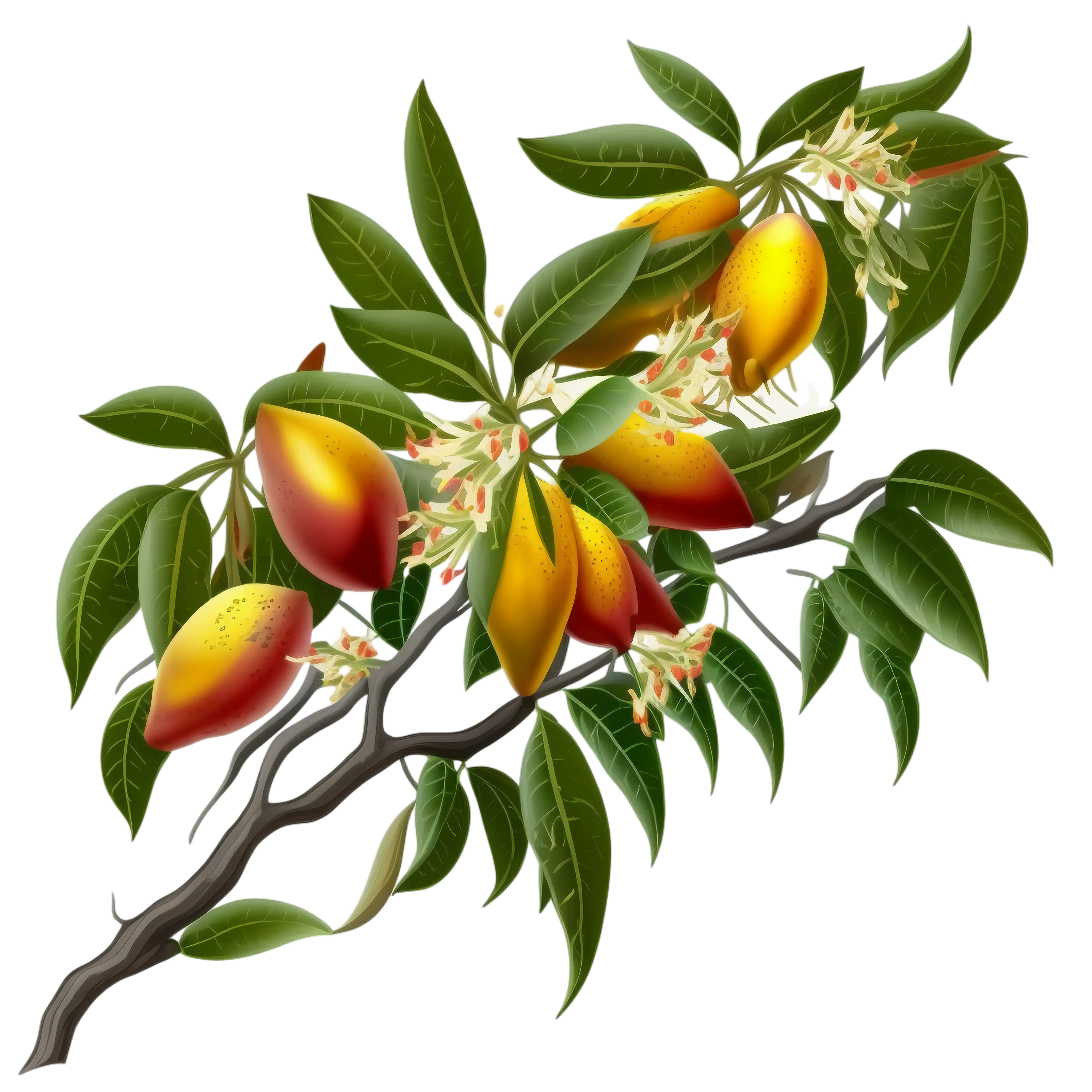Lush Mango Branch with Fruits and Leaves