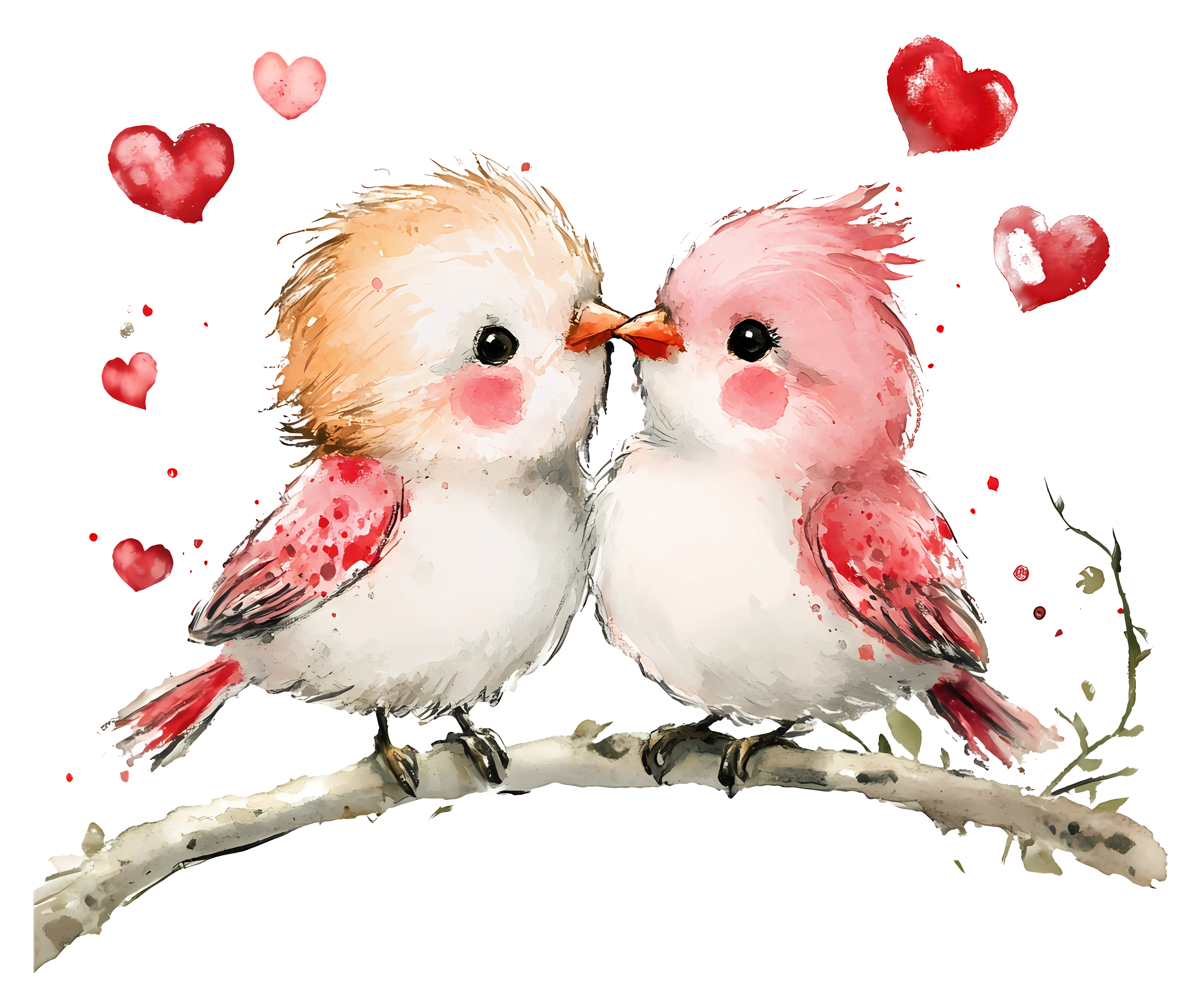 Cute Love Birds with Hearts