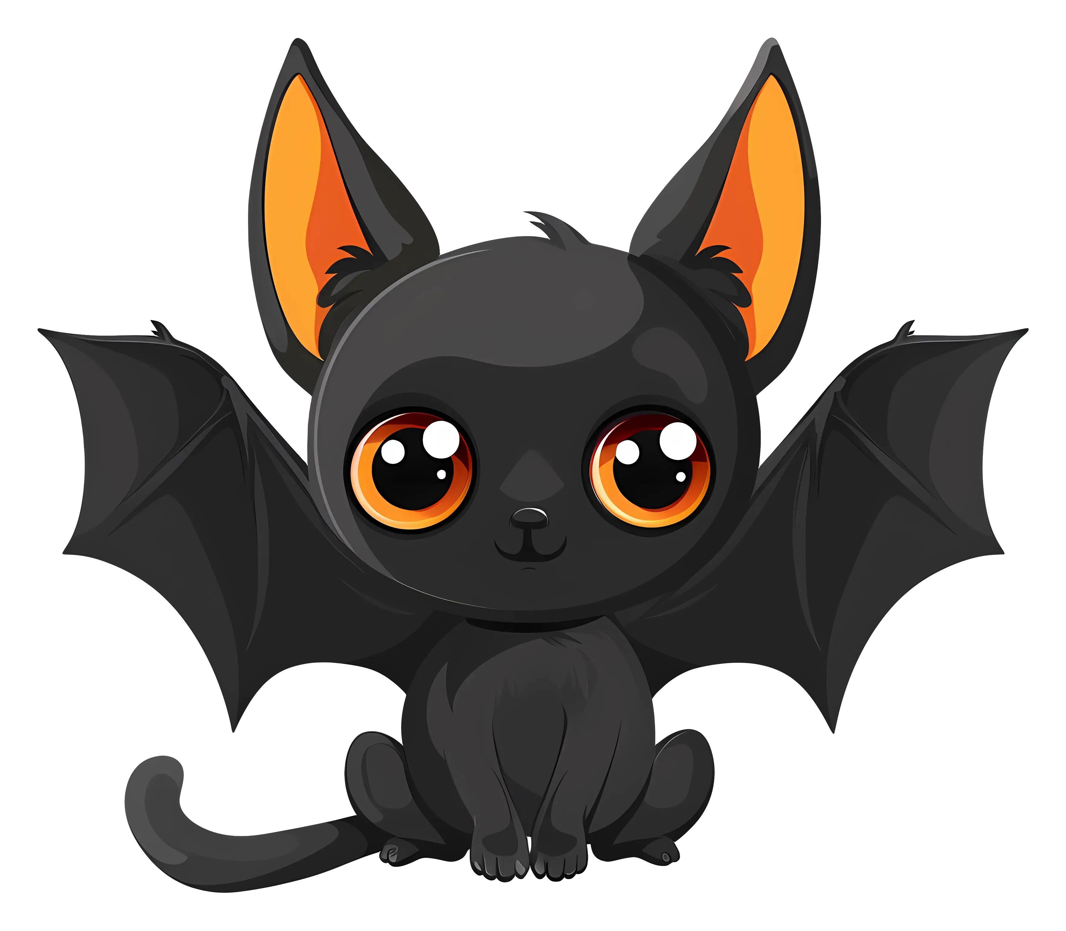 Cute Black Cartoon Bat with Large Eyes