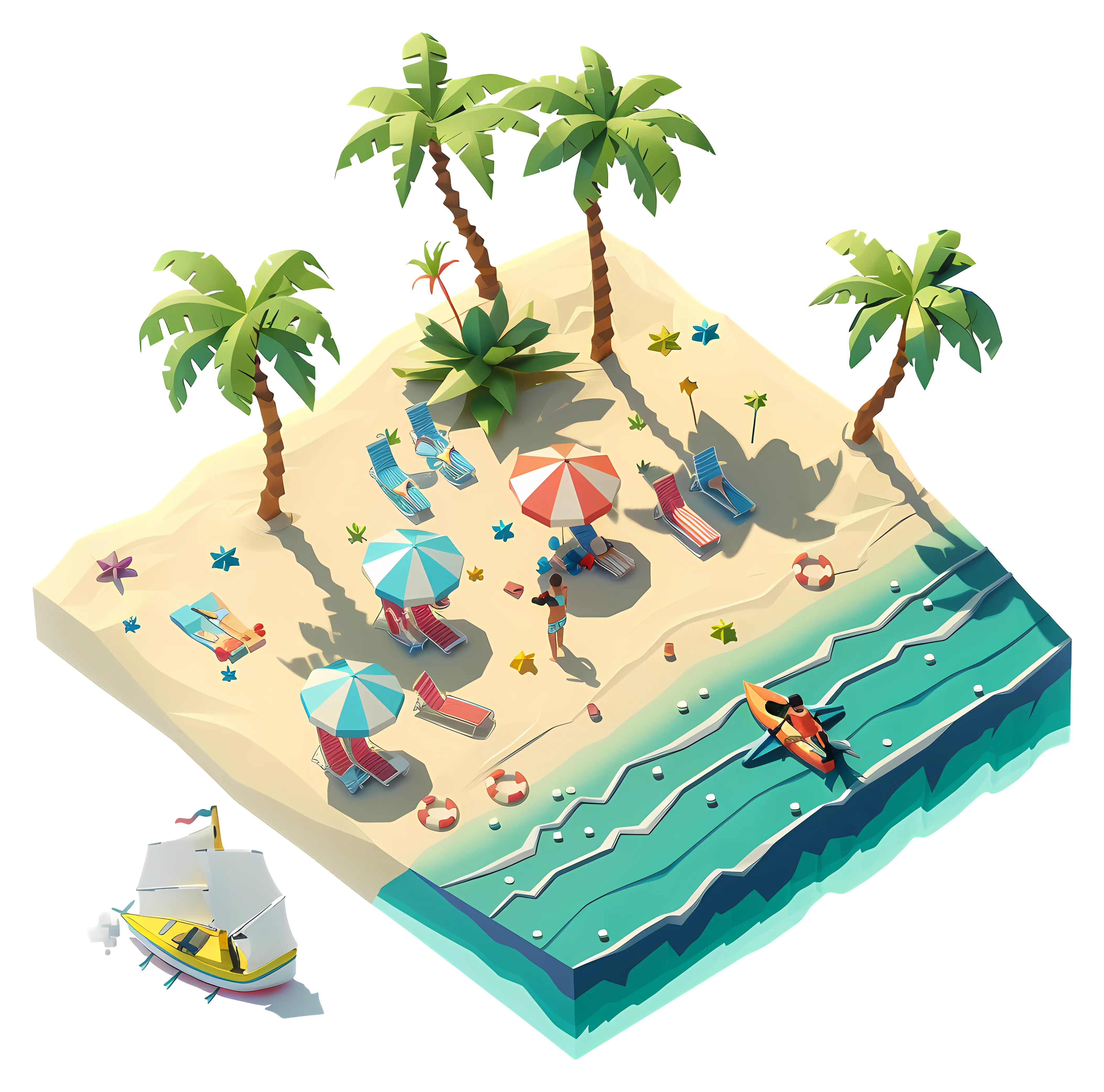 Tropical Isometric Beach Scene Illustration