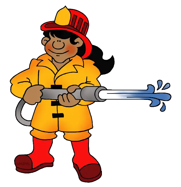 Cartoon Firefighter with Fire Hose