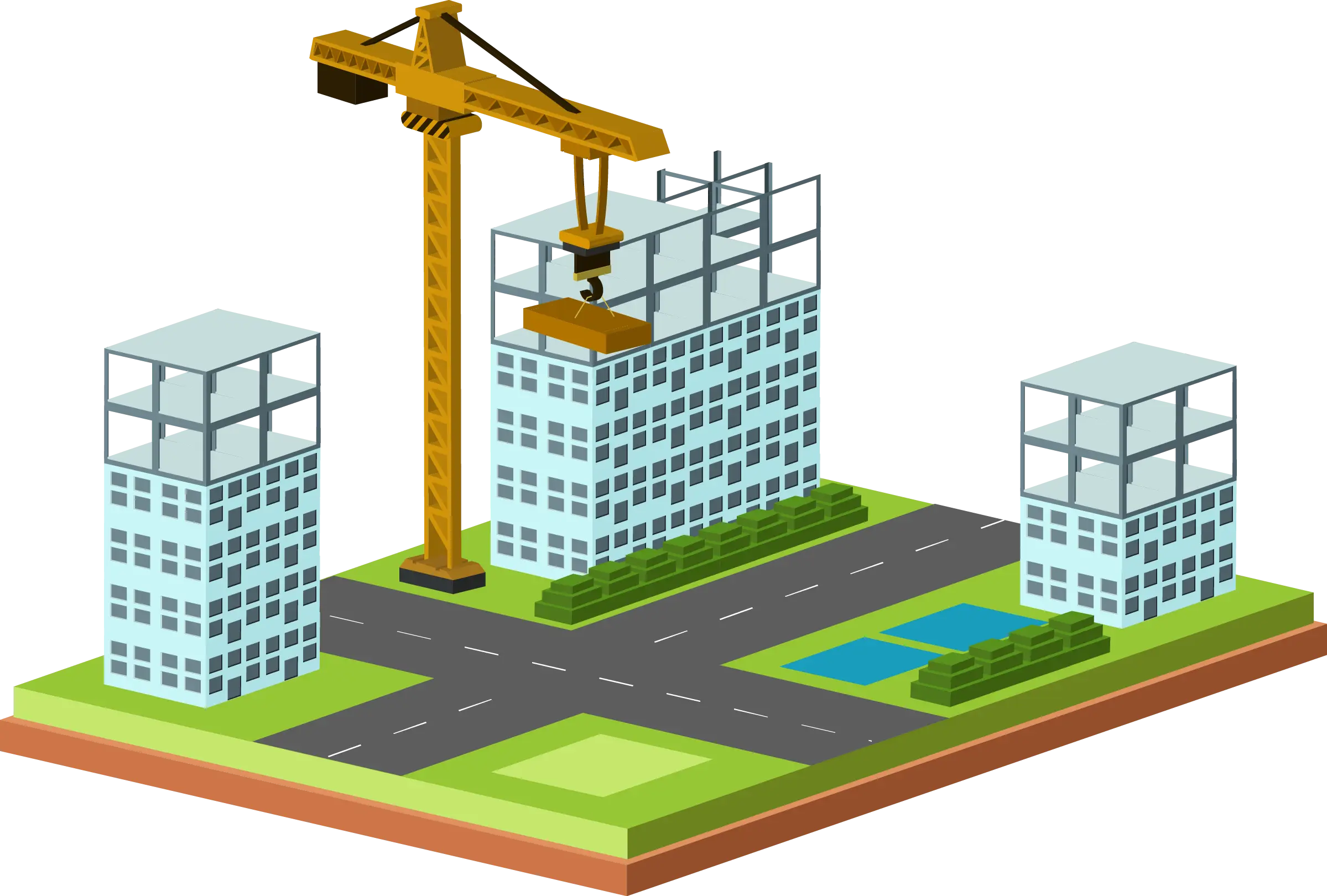 Urban Construction Site with Crane and Buildings