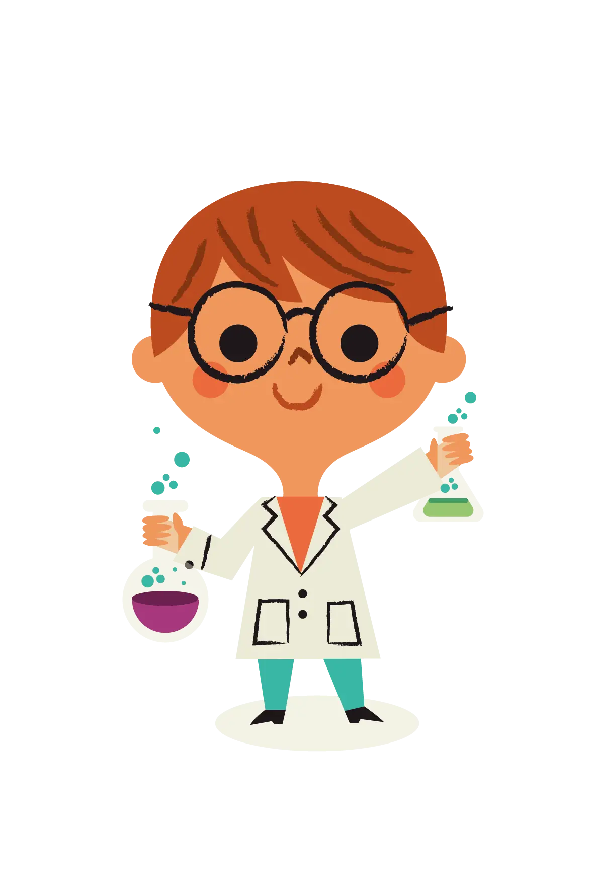Cute Scientist Character with Beakers