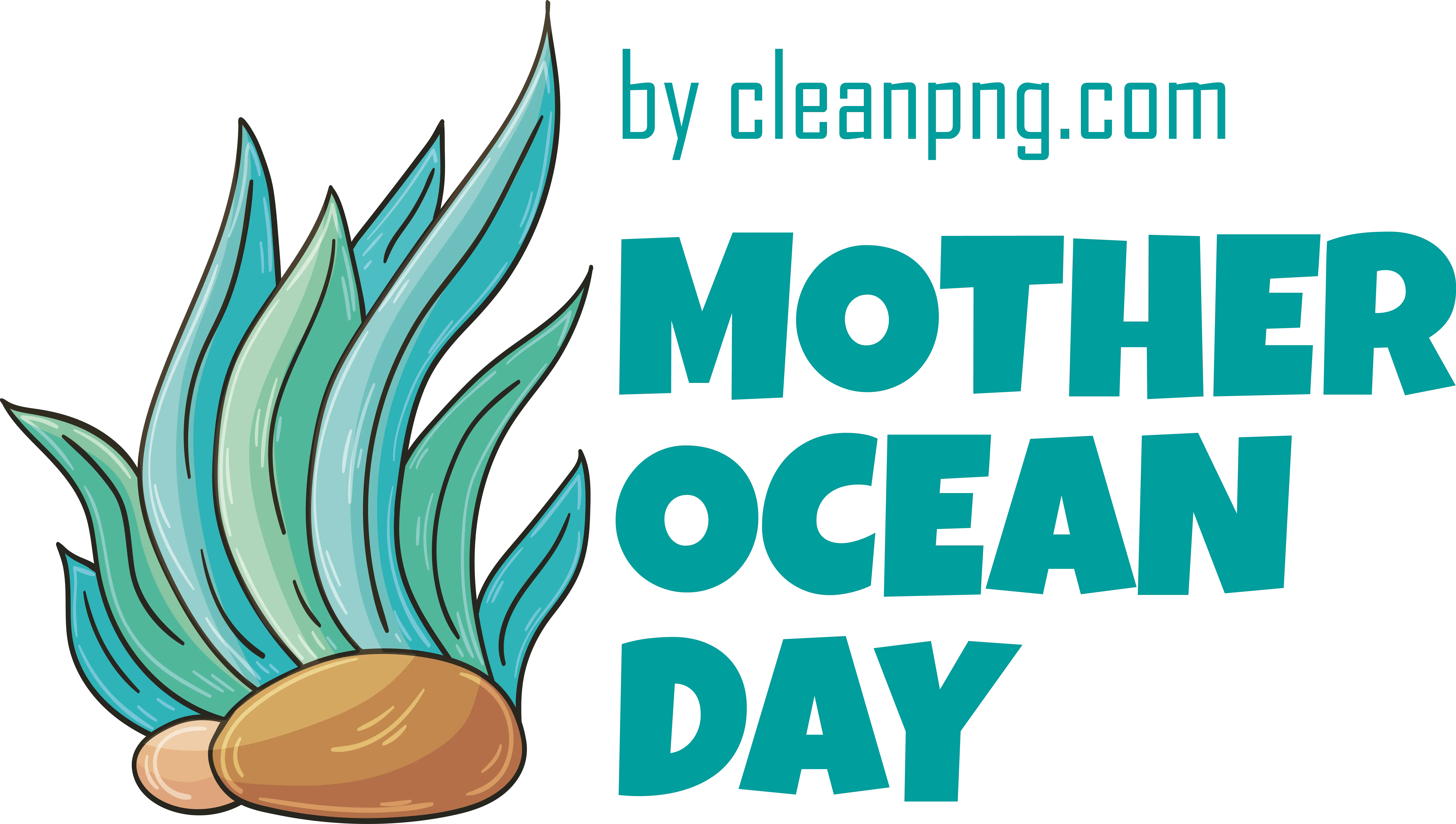 Mother Ocean Day Icon with Marine Plants