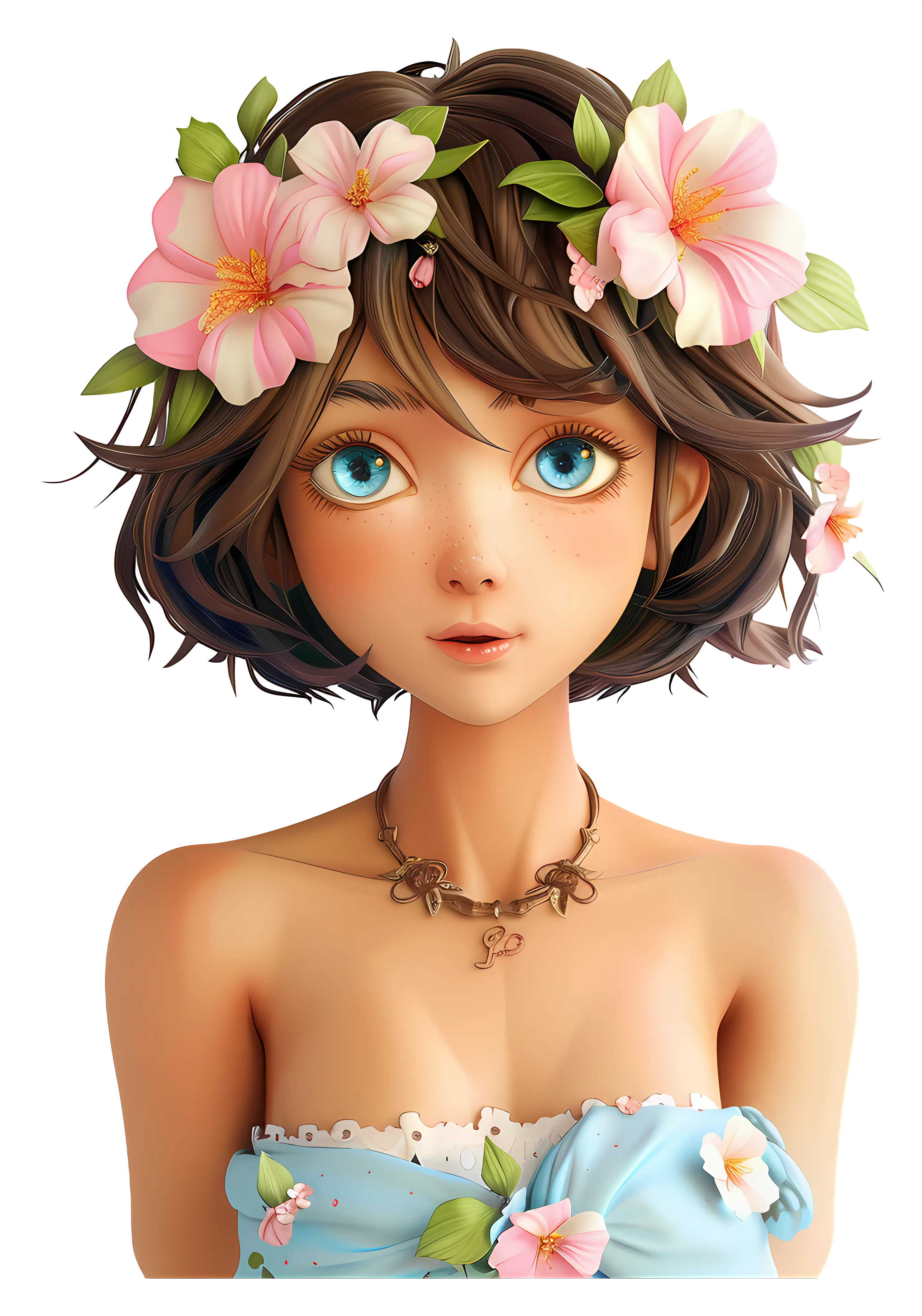 Girl with Flower Crown and Blue Eyes
