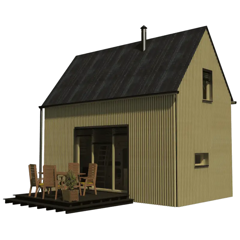 Small Wooden House with Outdoor Furniture
