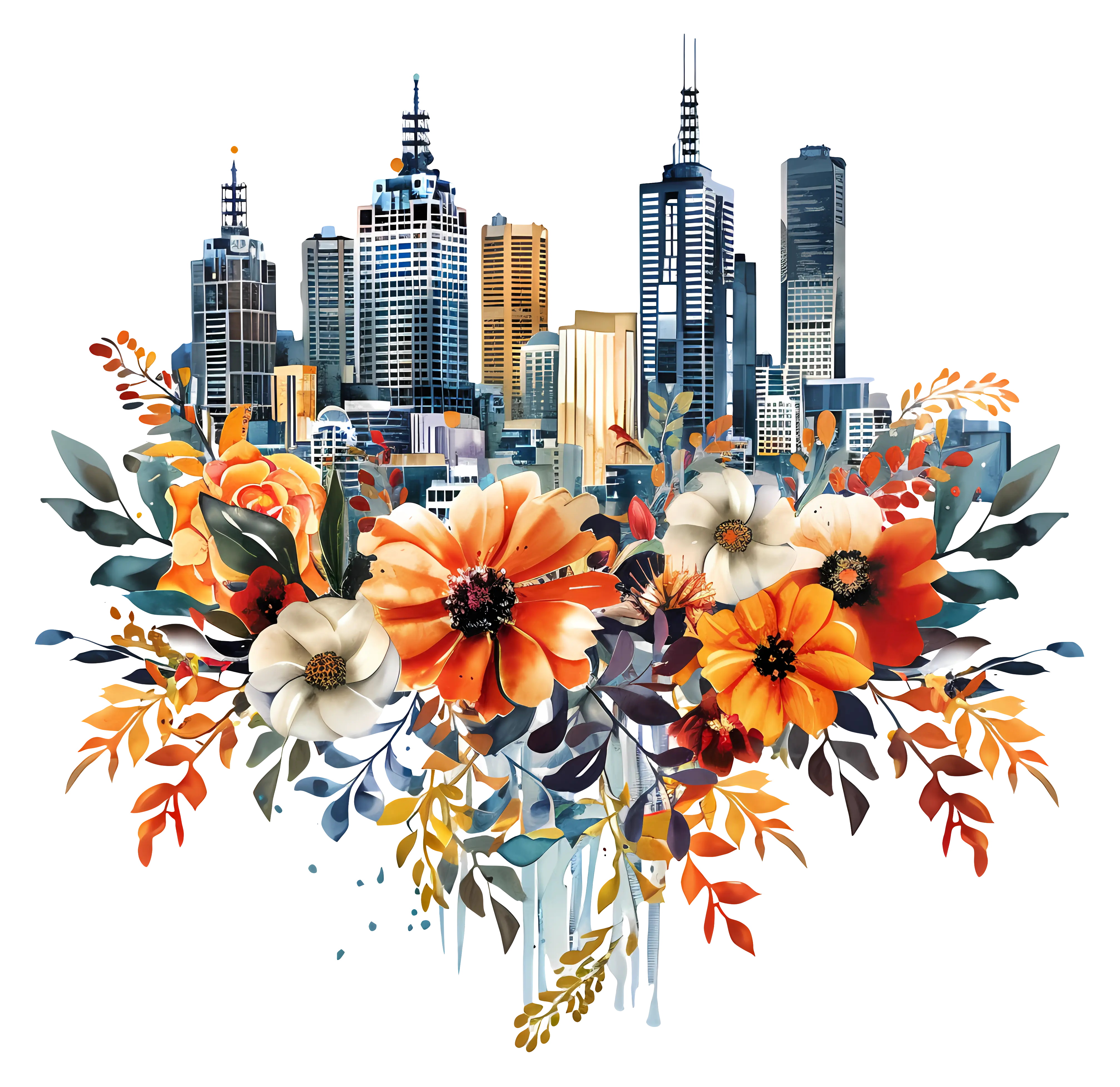 Cityscape with Vibrant Flowers